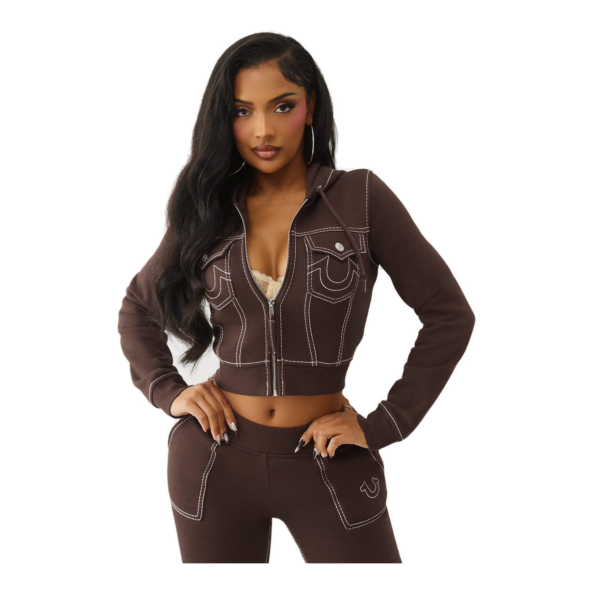 True Religion Big T Shrunken Zip Hoodie - Women