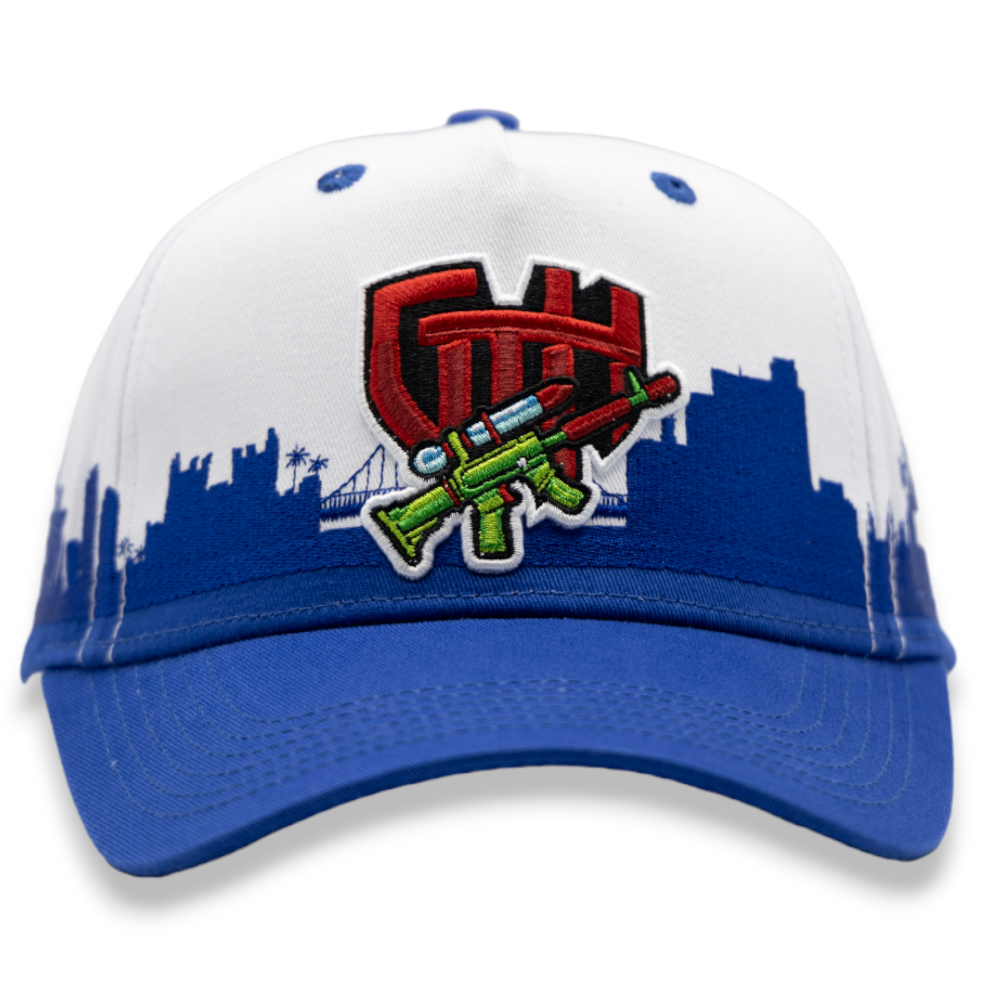 Gtth Blue and White Snapback Hat with Skyline Design