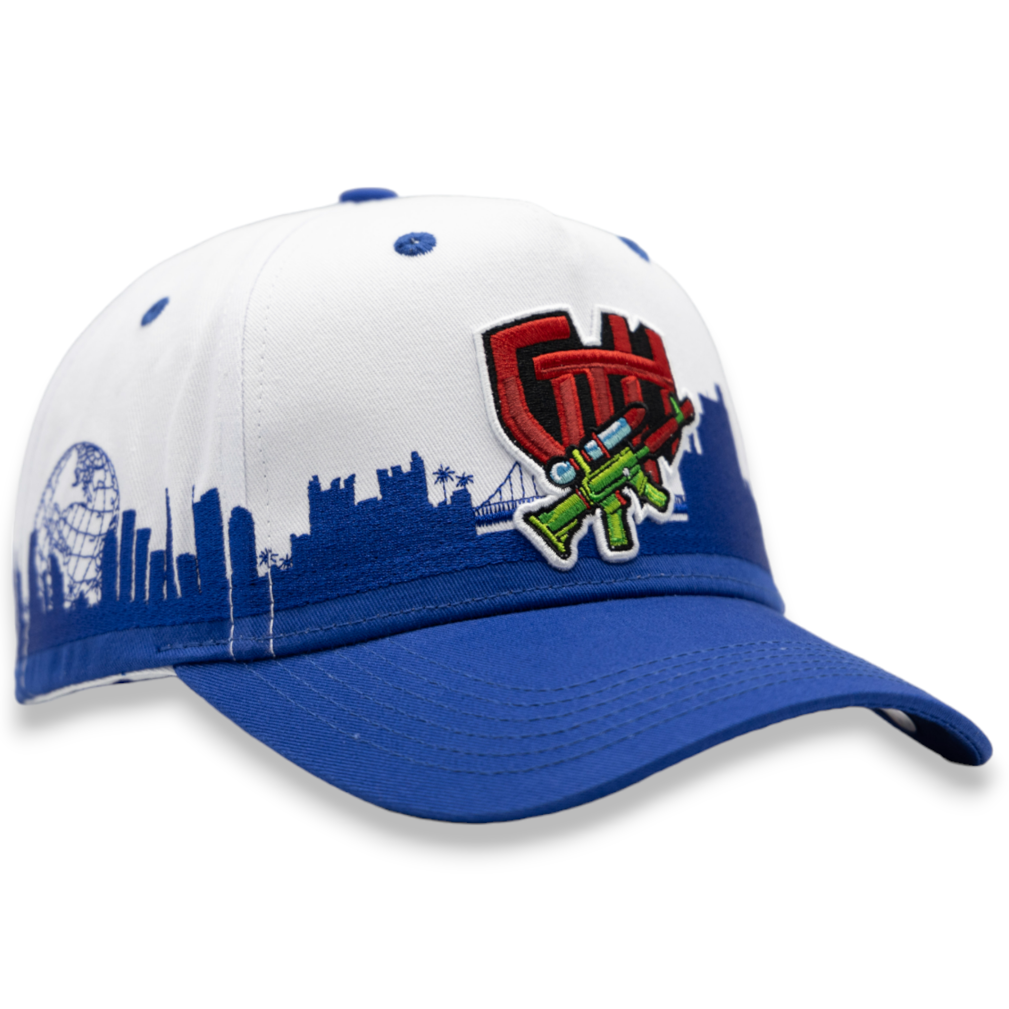 Gtth Blue and White Snapback Hat with Skyline Design
