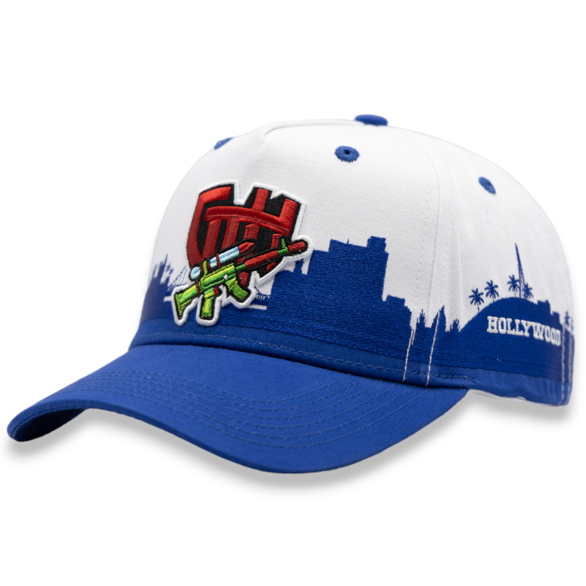 Gtth Blue and White Snapback Hat with Skyline Design