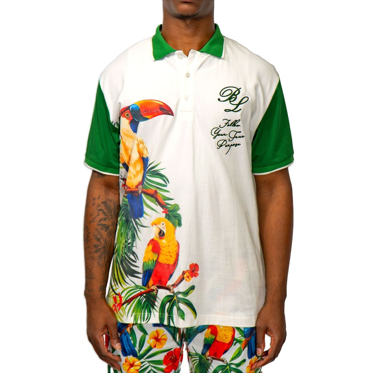 Blac Leaf "Paradise Vibes" Polo Shirt - Parrot Print