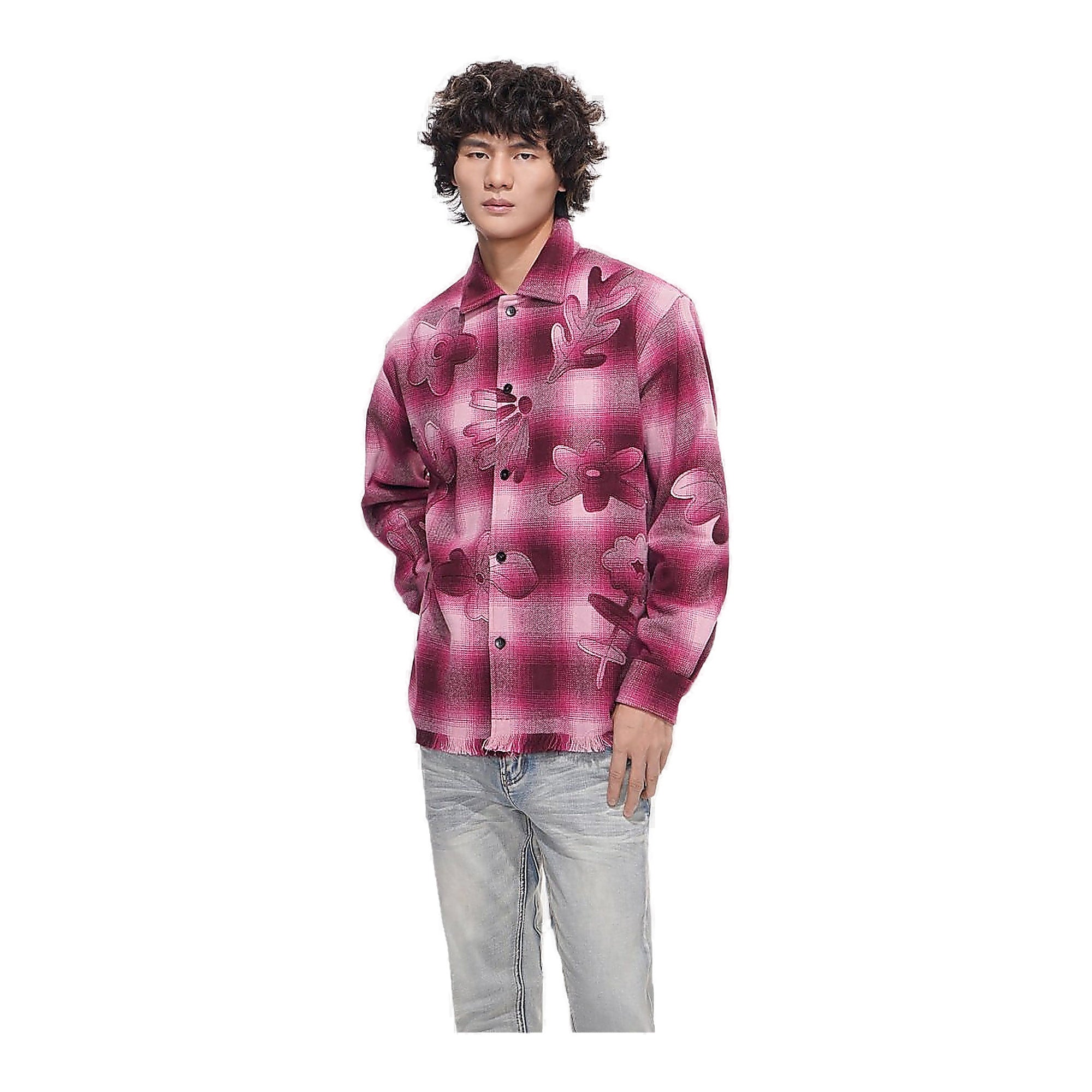 Valabasas Floral Plaid Shirt - Distressed Hem Pink