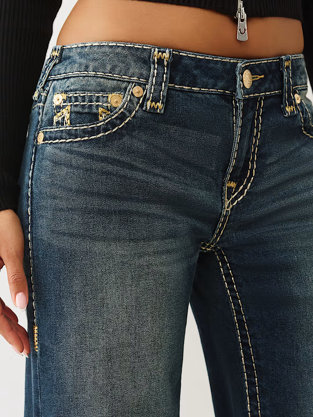 True Religion Bobbi Low Rise Lurex Super T Baggy Women's Jean - Dark Wash