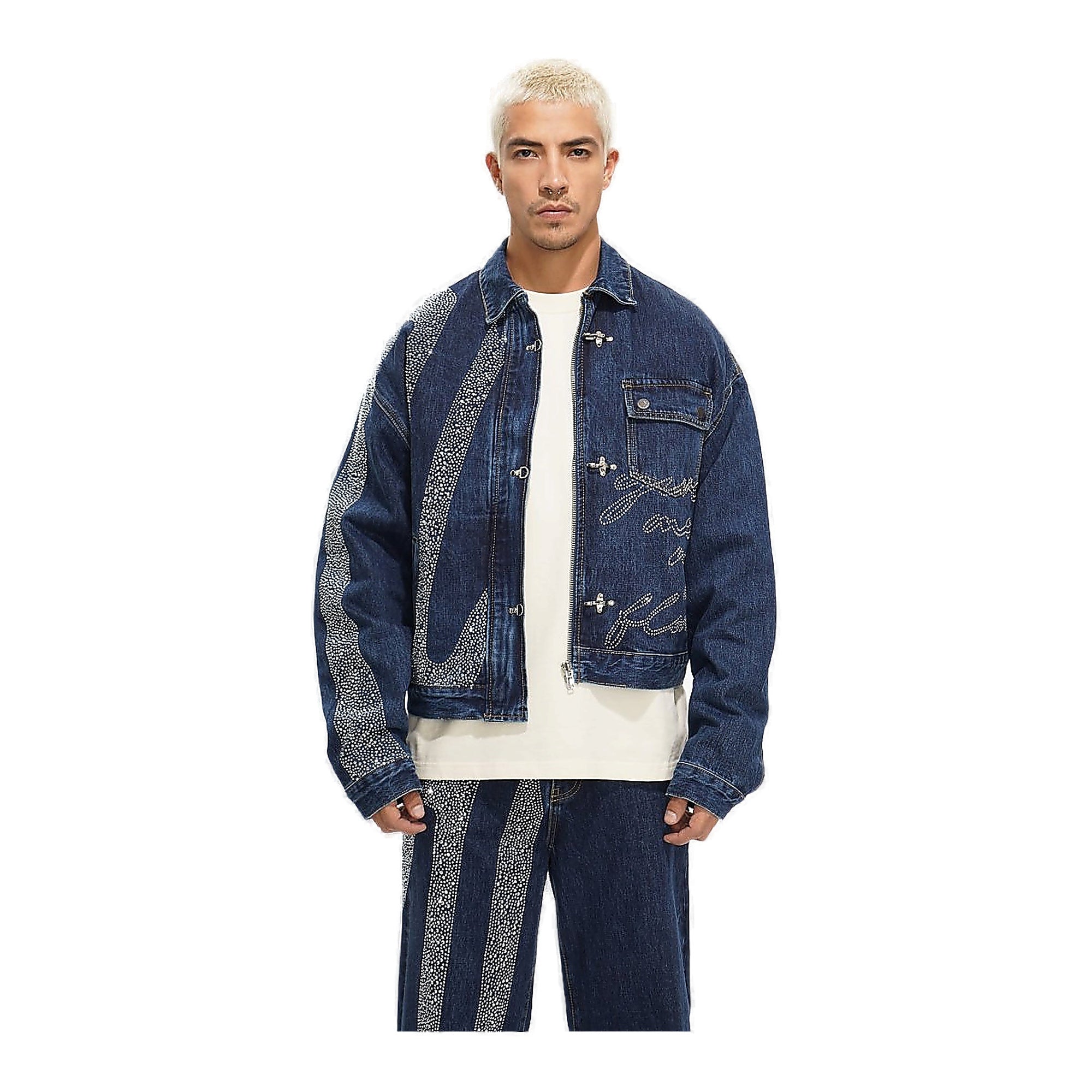Valabasas Encrypted Trucker Jacket - Rhinestone Denim Blue