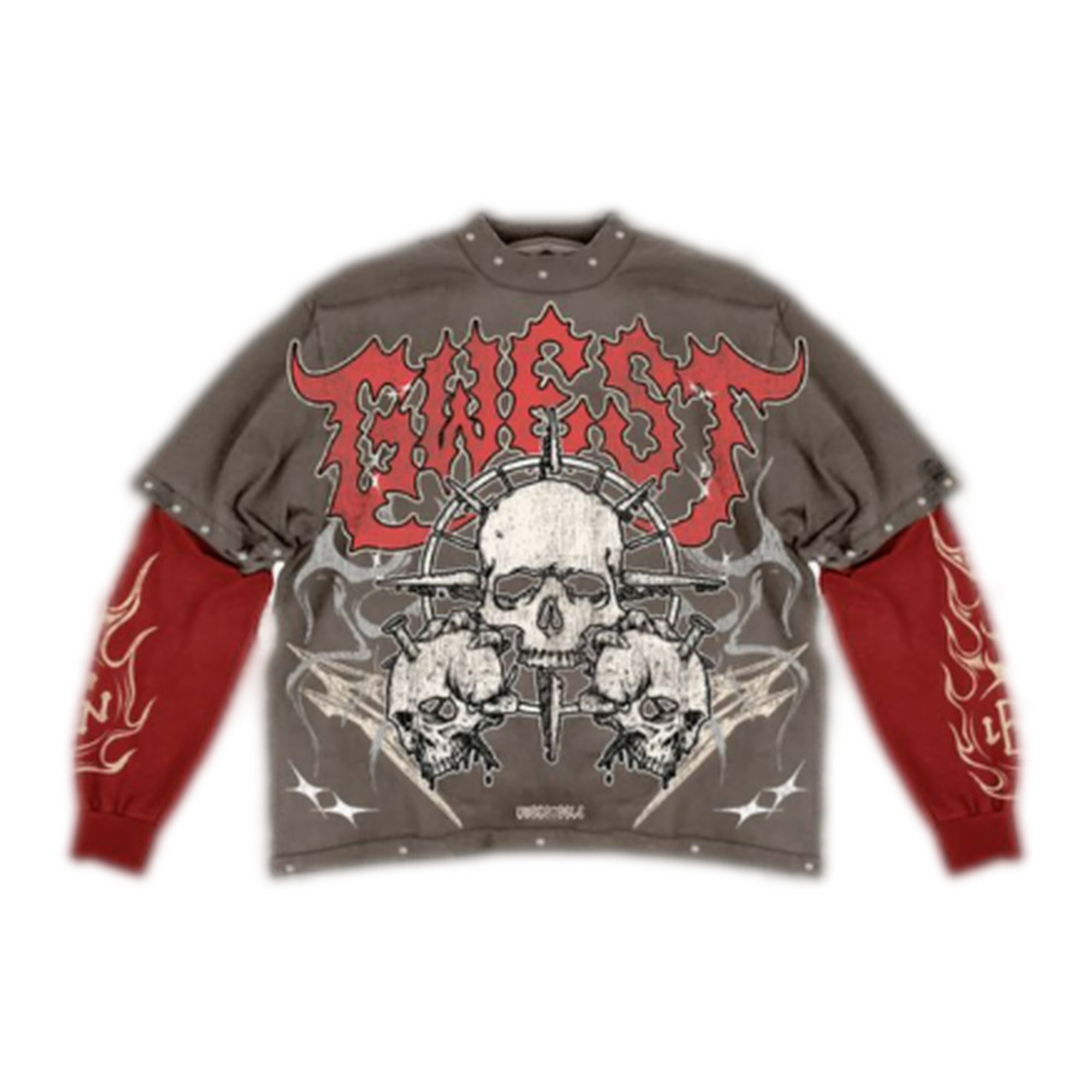 G-West Denim Crewneck Sweatshirt with Skull and Crossbones Graphic