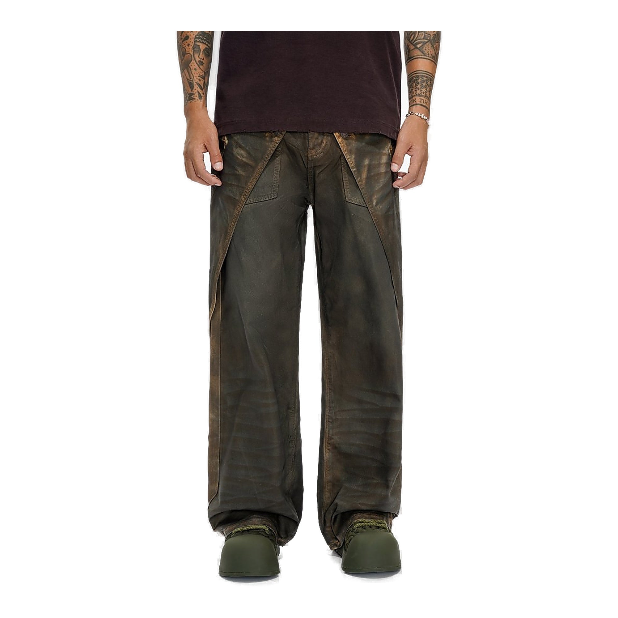 Valabasas Gozai Vintage Brown Waxed Men's Baggy Jeans - Waxed Finish