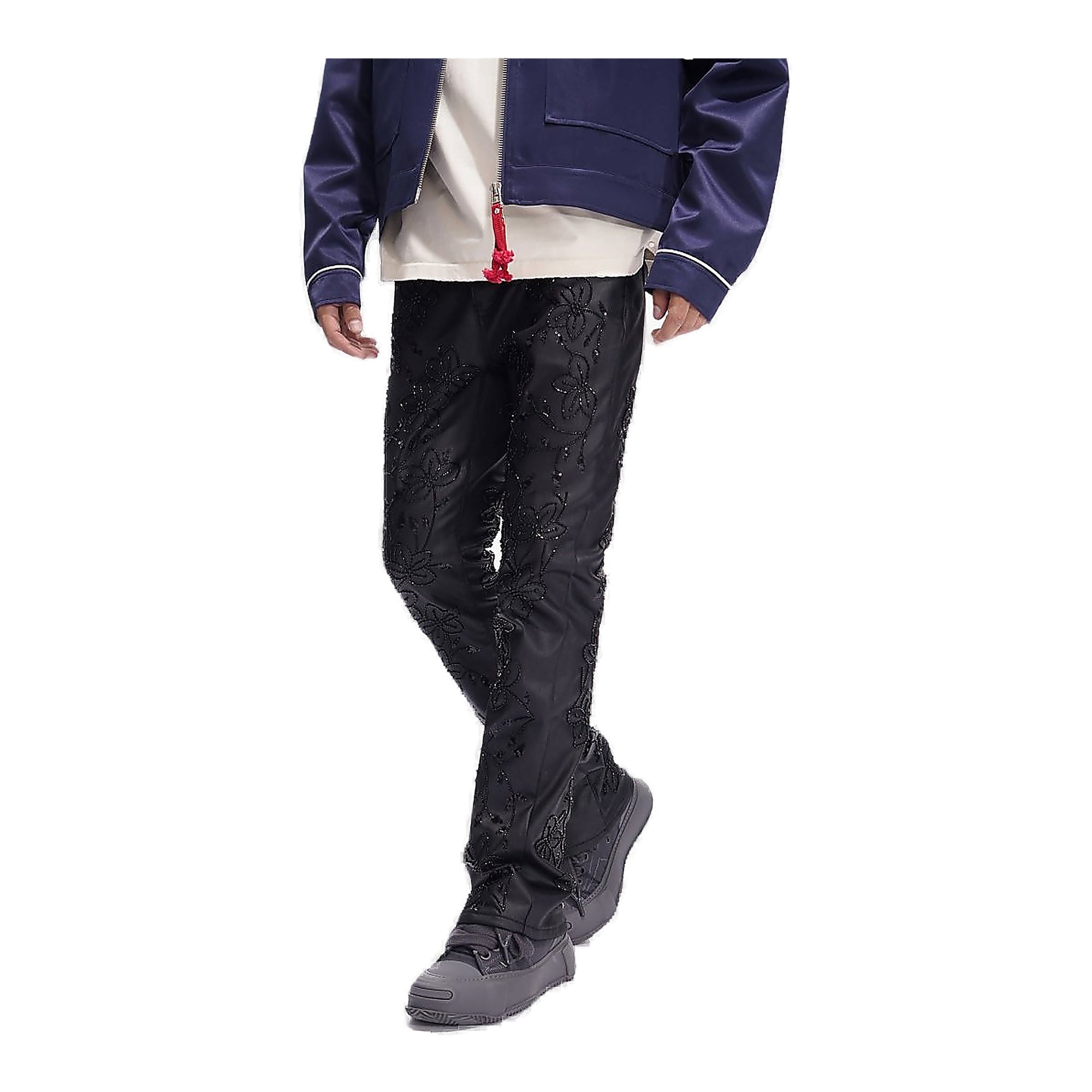 Valabasas Flora Jeans - Embroidered Black Waxed
