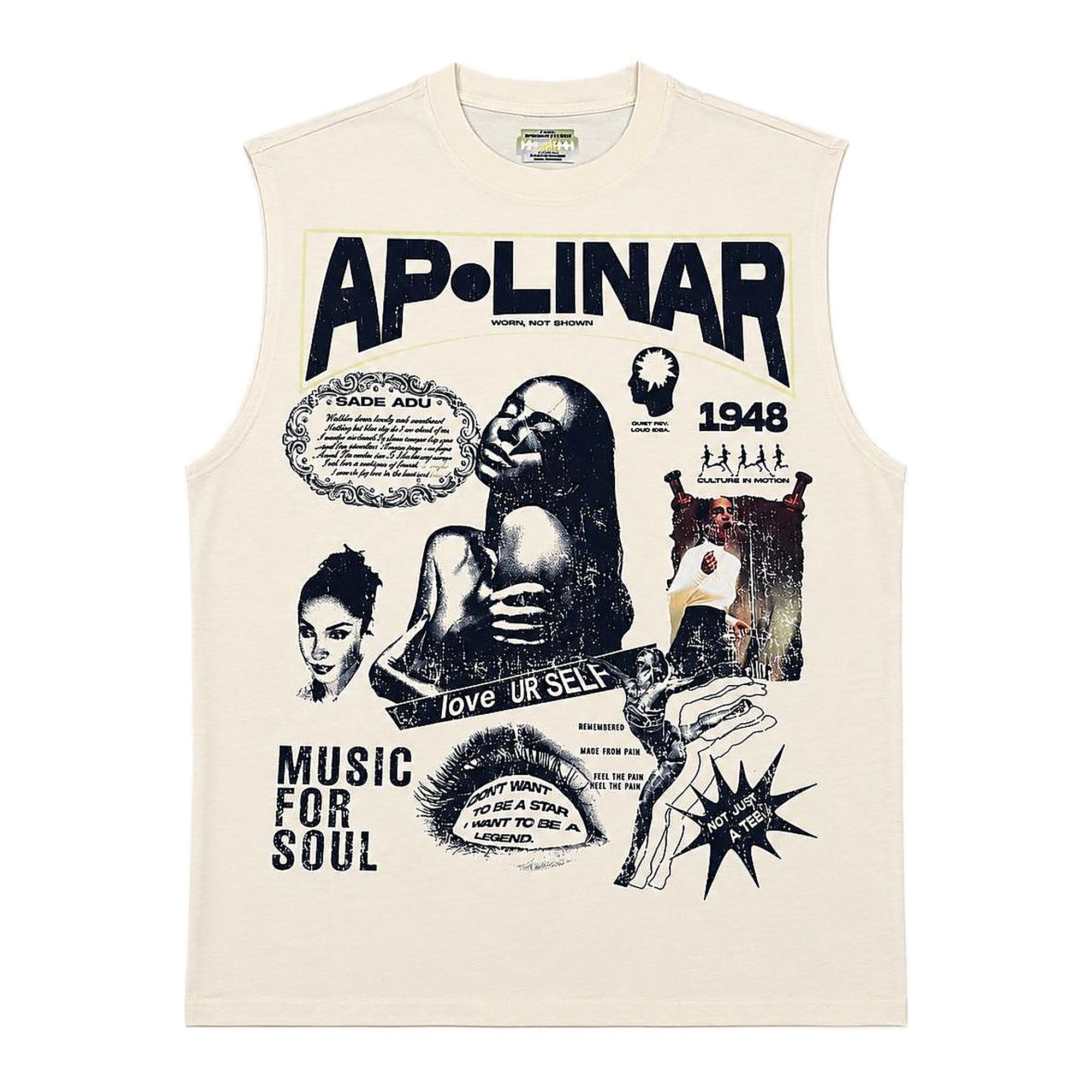 Apolinar Music Graphic T-Shirt - Sleeveless Cream