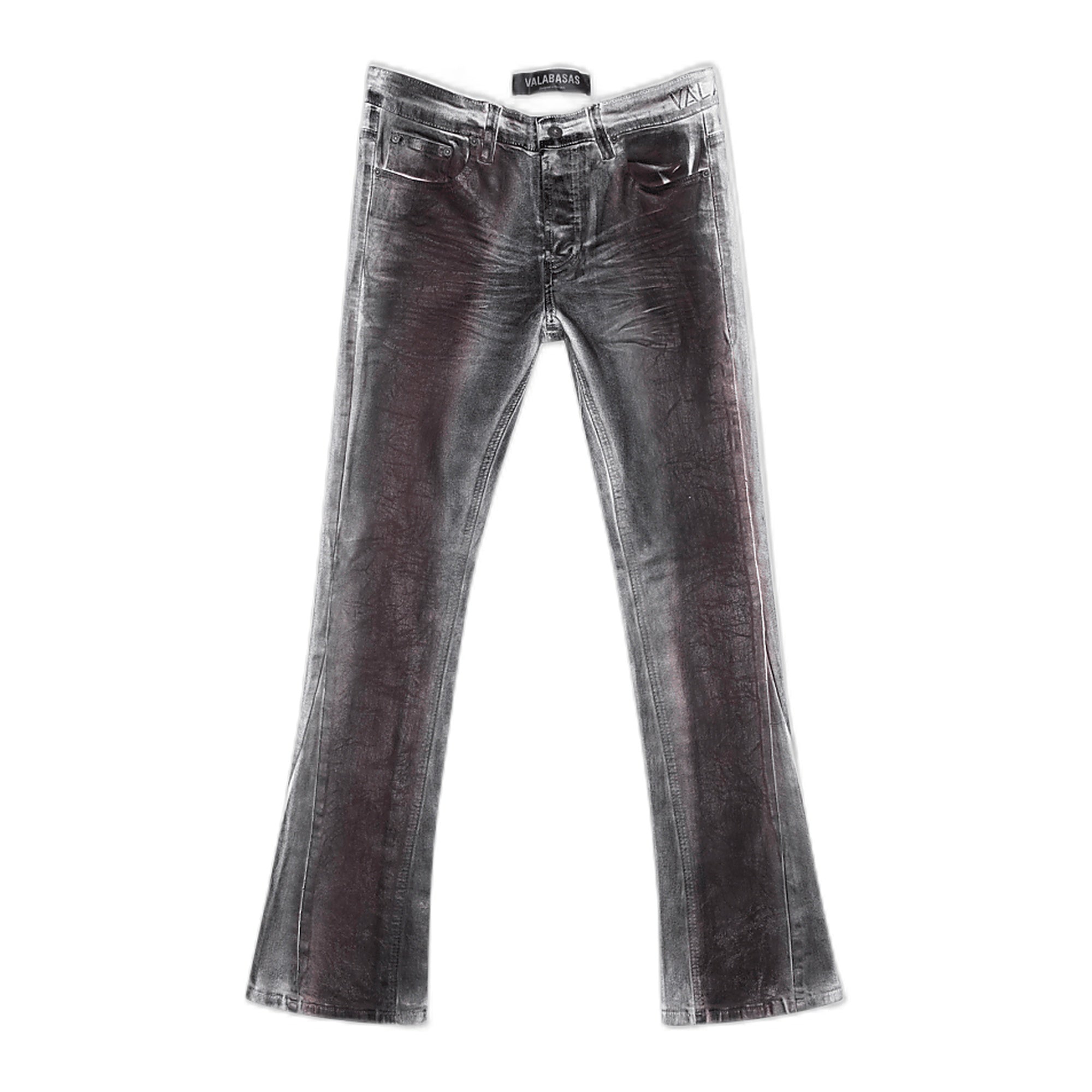 Valabasas Fax Red White Dirty Waxed Stacked Denim Men's Jeans - Gray