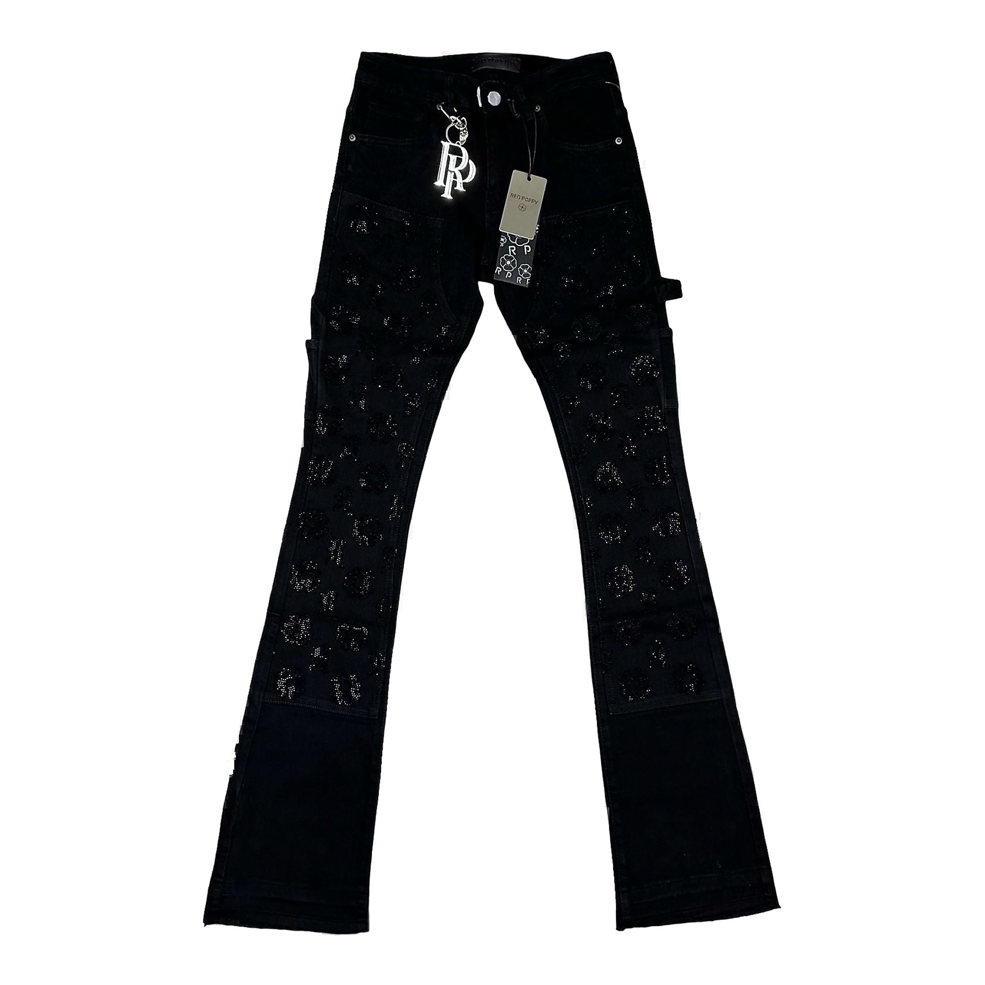 Red Poppy Stacked Flare Fit Women's Jeans - Black