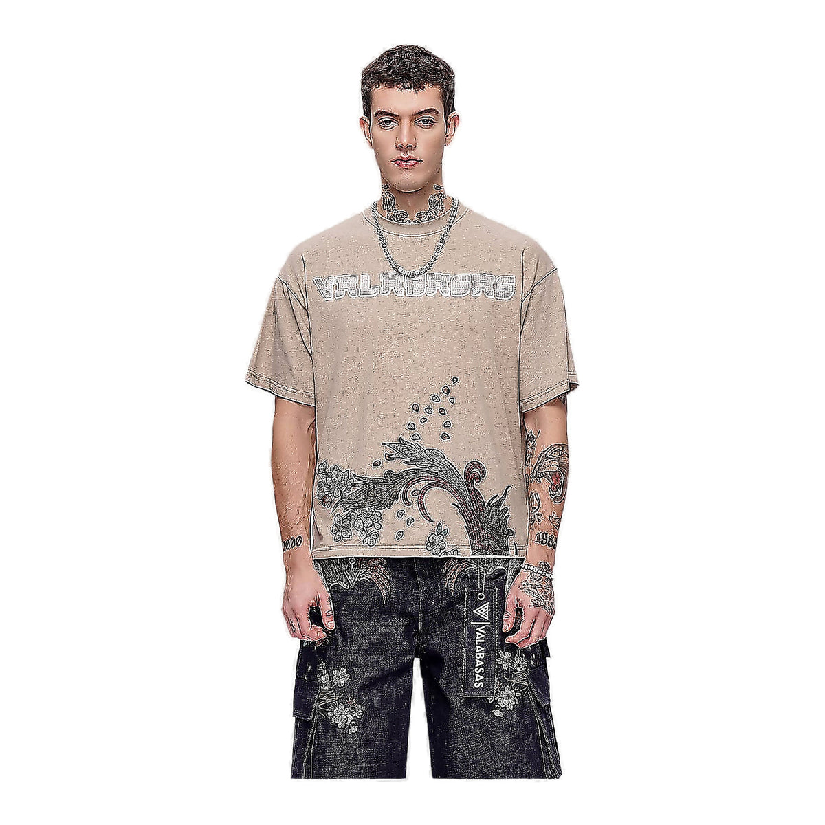 Valabasas Floral Tee - Embroidered Khaki