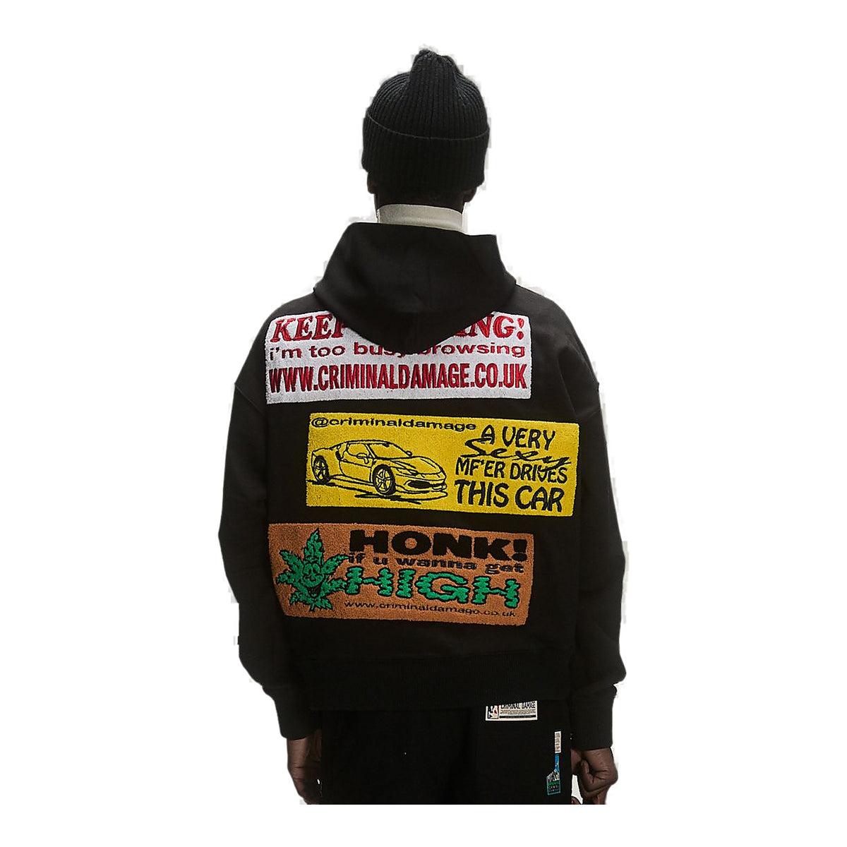 Criminal Damage Honk Hoodie - Chenille Patches Black