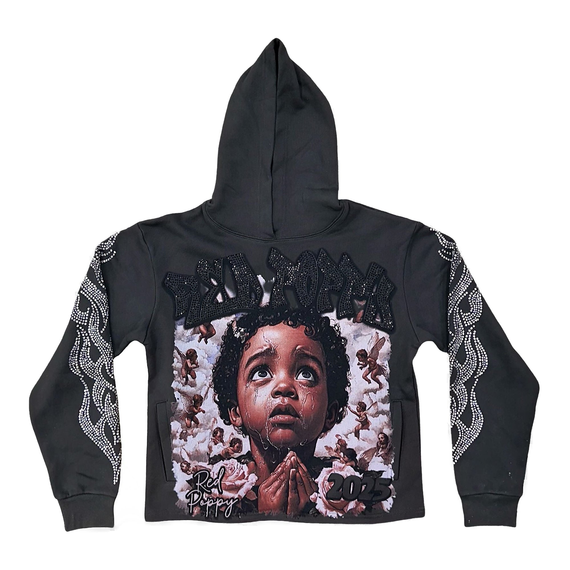 Red Poppy Hoodie for Men - Black