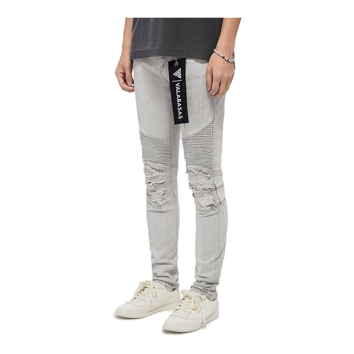 Valabasas Ribbed Jeans - Distressed Snow Grey