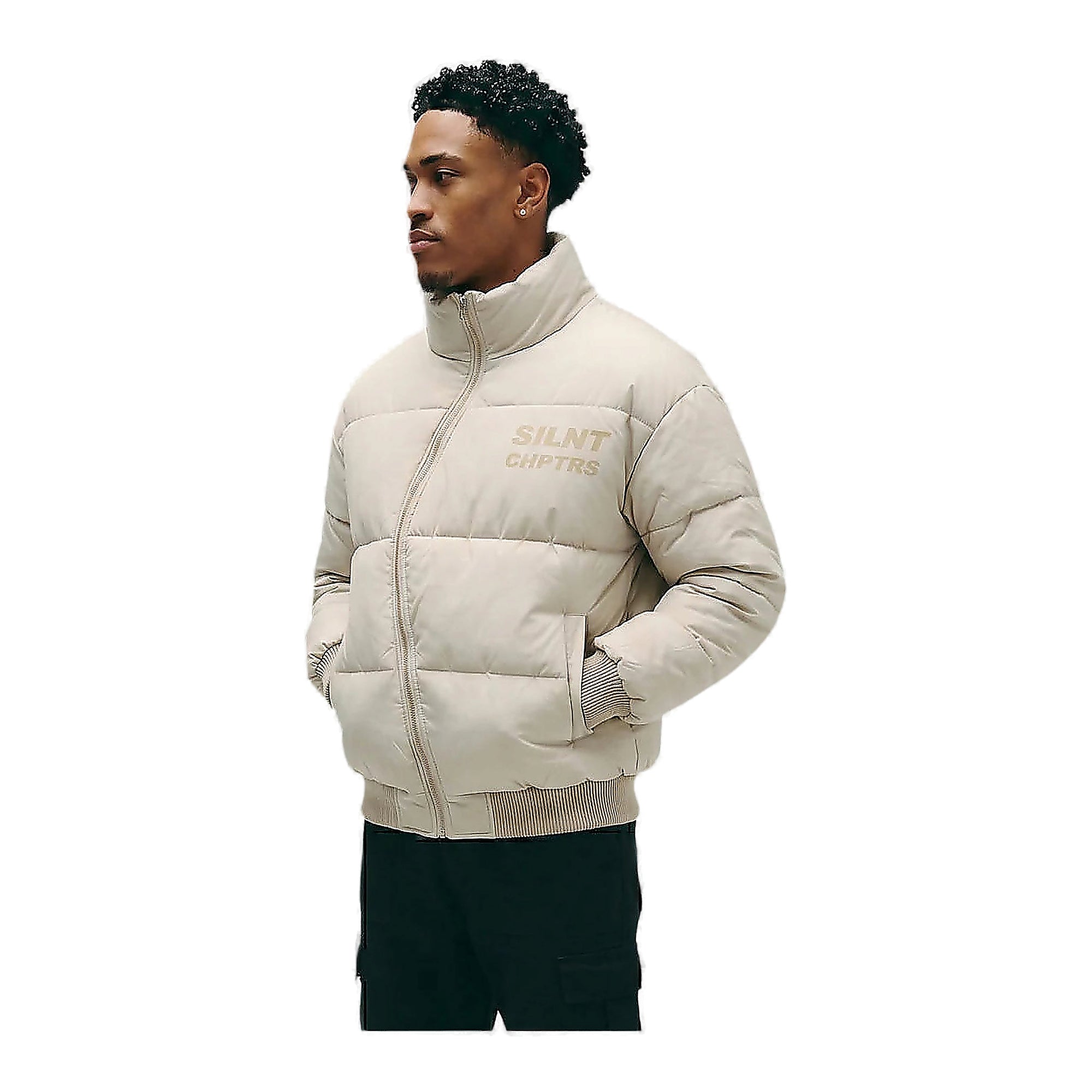 Silnt Chptrs Irregular Puffer Jacket - Asymmetrical Zip Cream