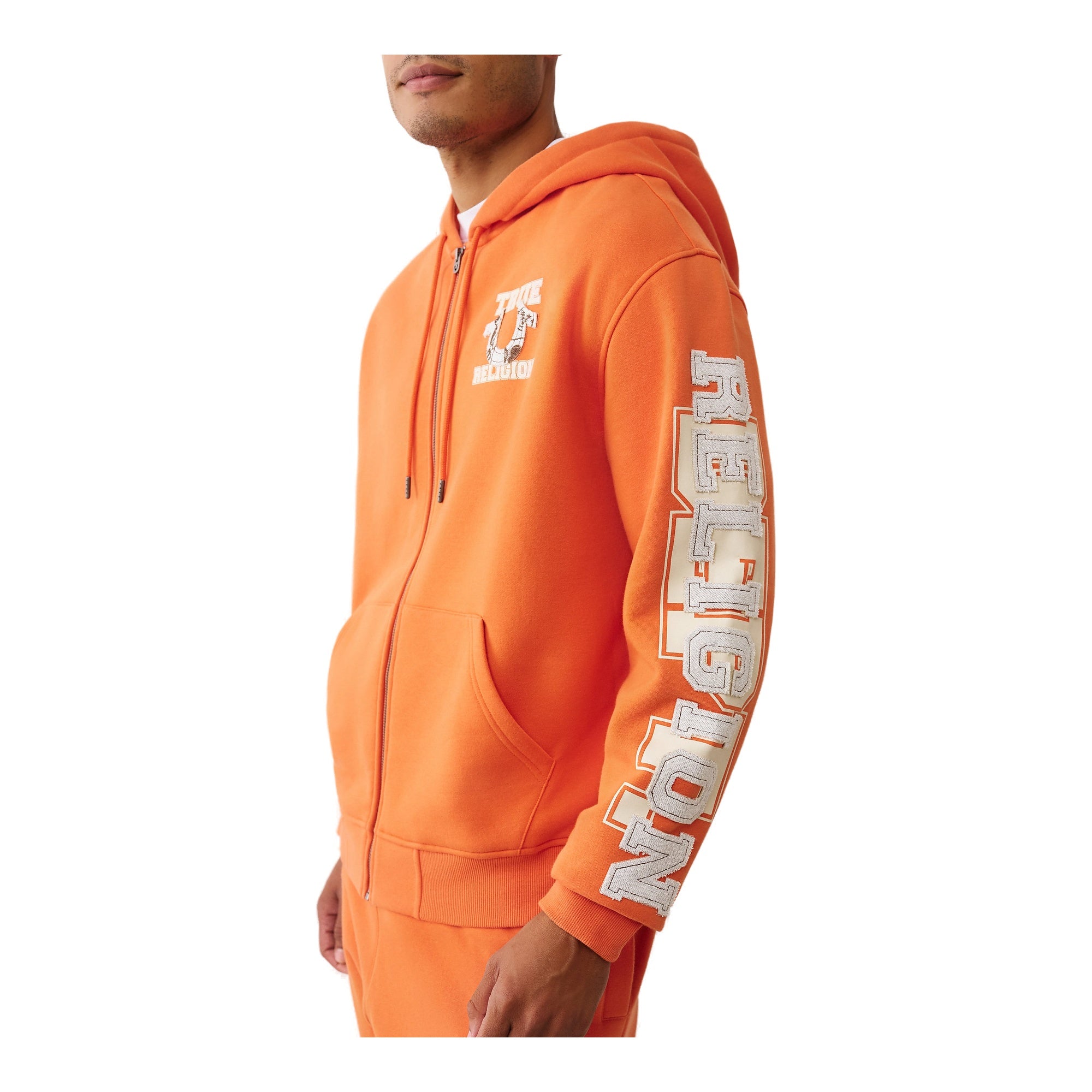 True Religion Terry Applique Zip Up Hood Men's Hoodie - Orange