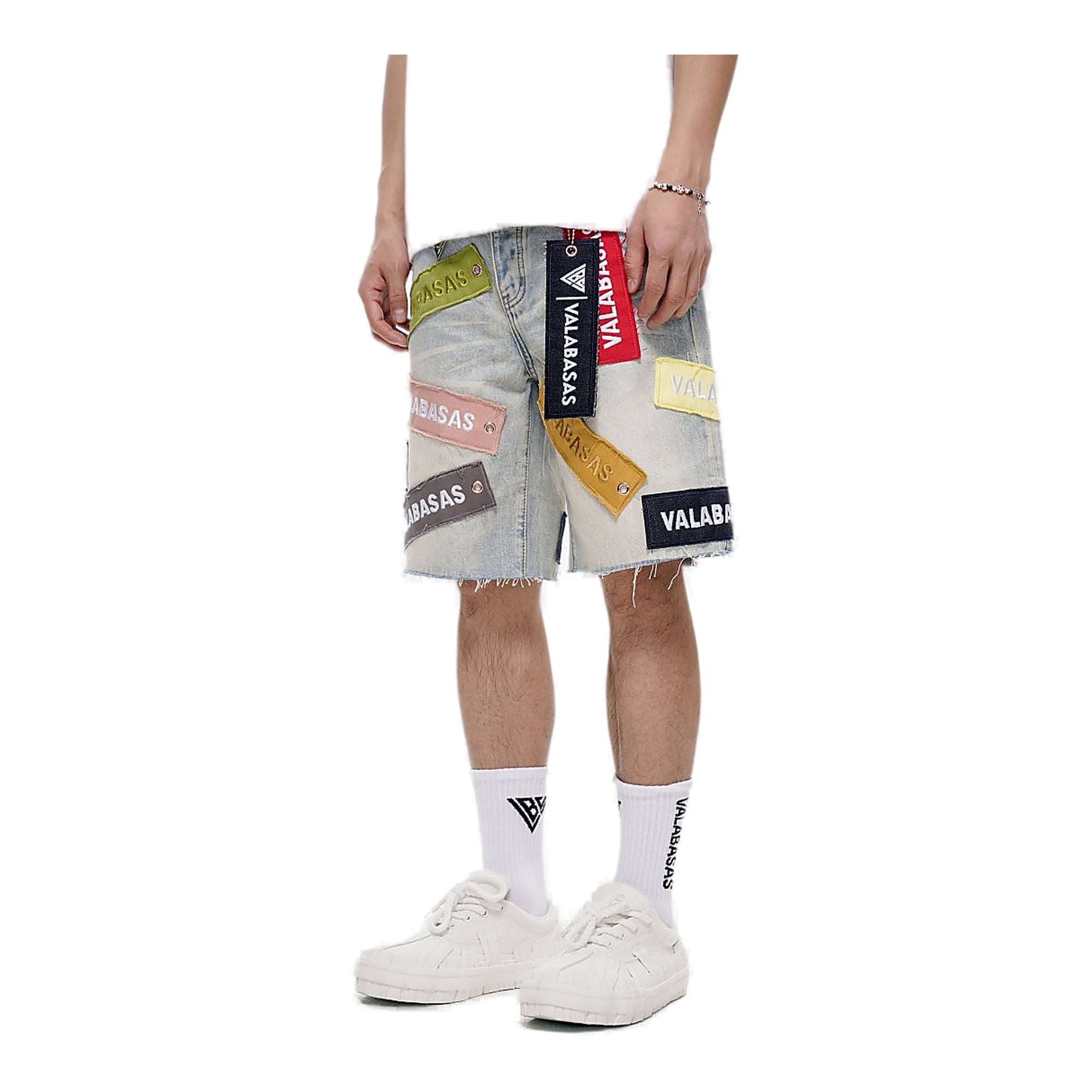 Valabasas Label Patch Shorts - Light Wash