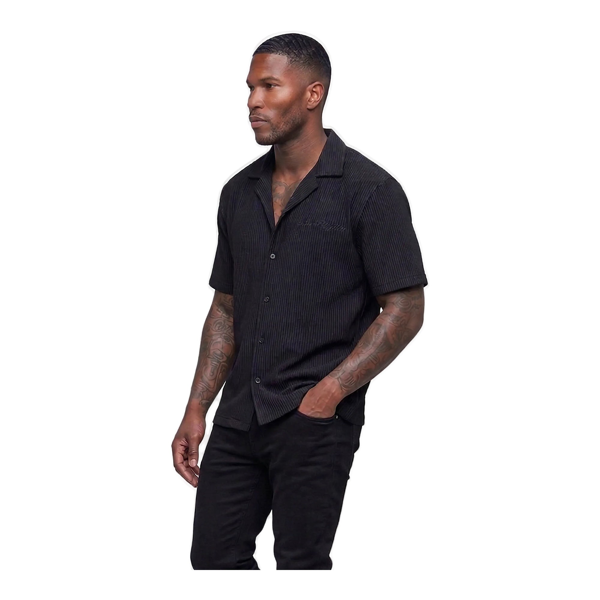 Silnt Chptrs Tonal Stripe Shirt - Open Collar
