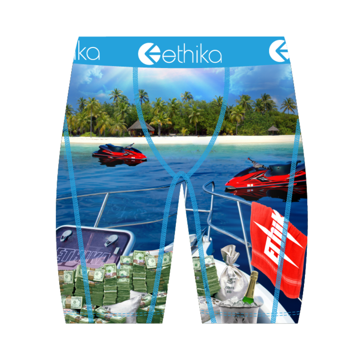 Ethika "The Island" Underwear - Blue Waistband, Island Print
