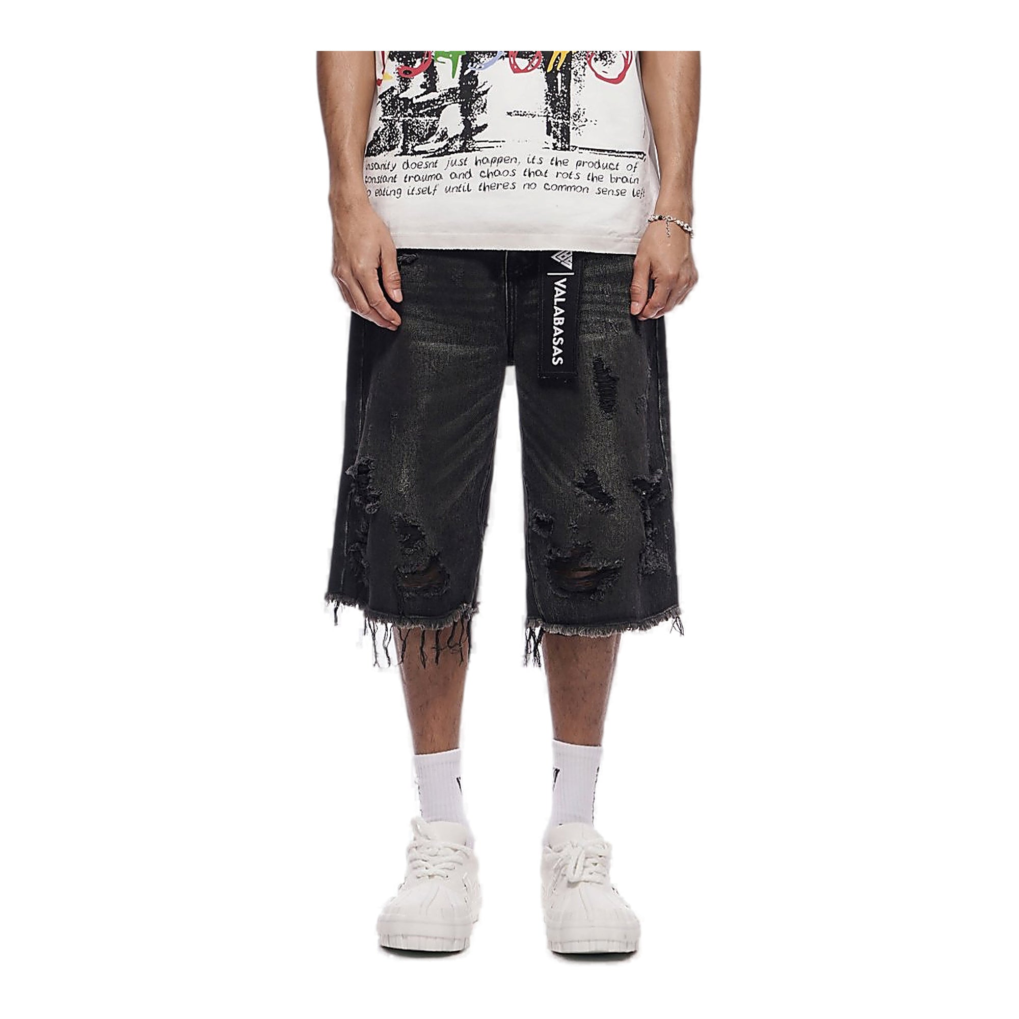 Valabasas Distressed Shorts - Waxed Denim