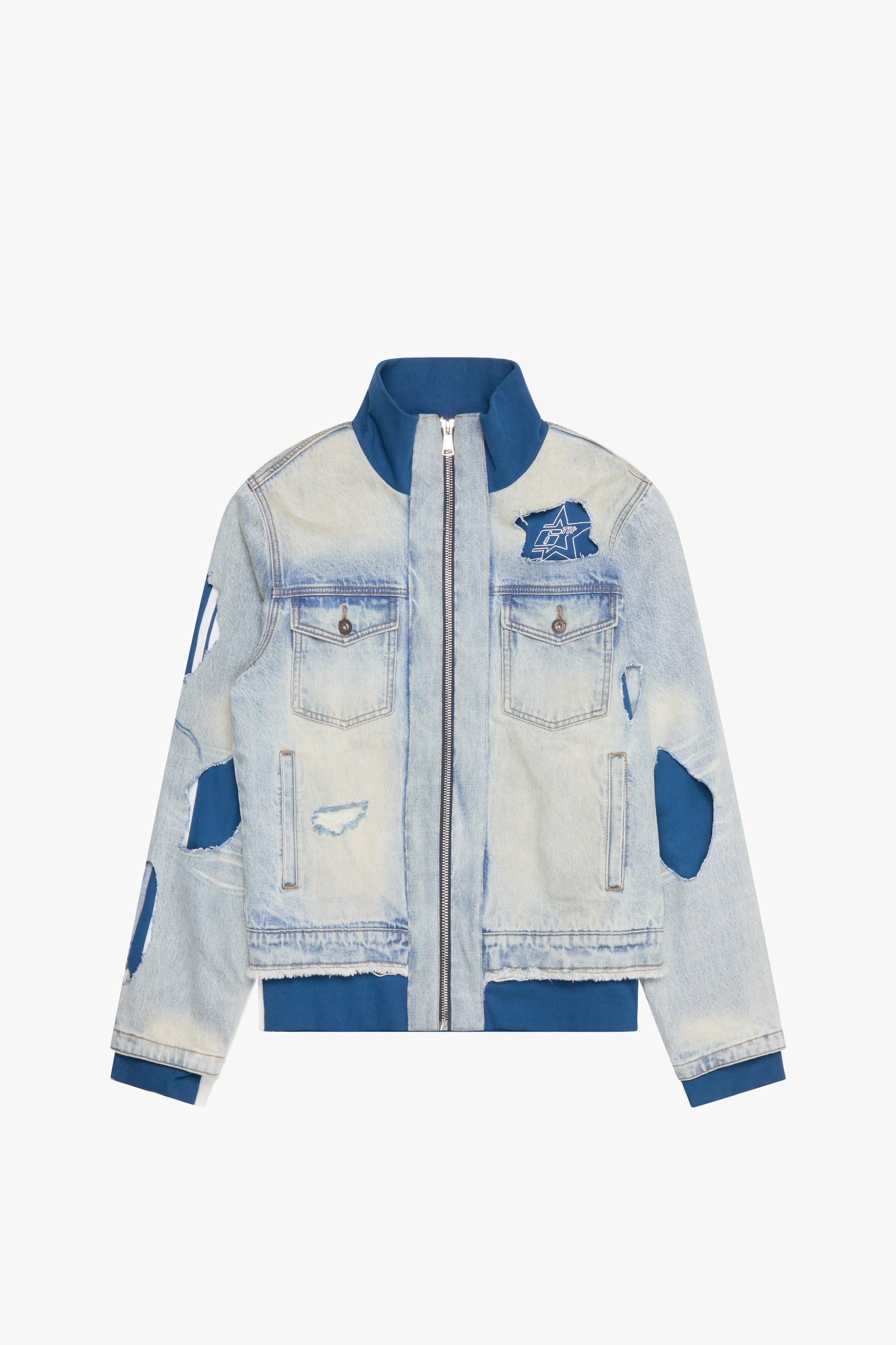 6Th Nbrhd Stripes Men's Denim Jacket - Light Wash