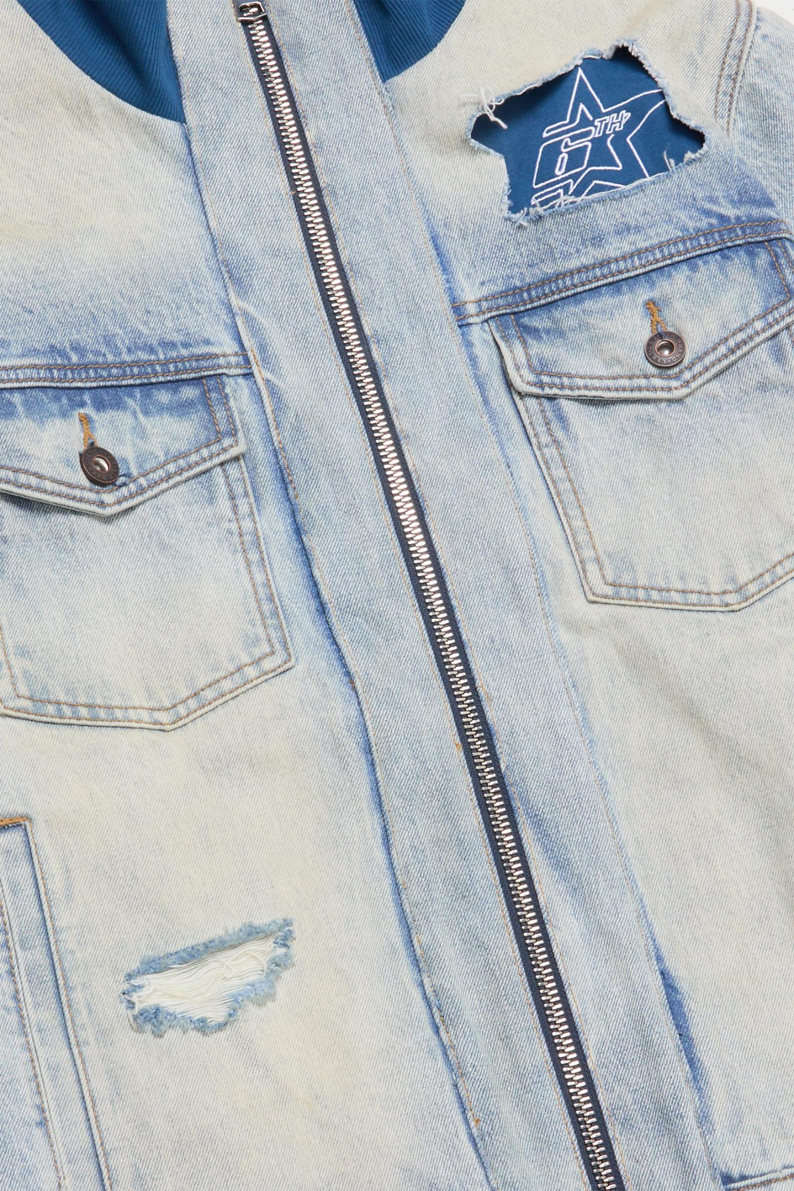 6Th Nbrhd Stripes Men's Denim Jacket - Light Wash