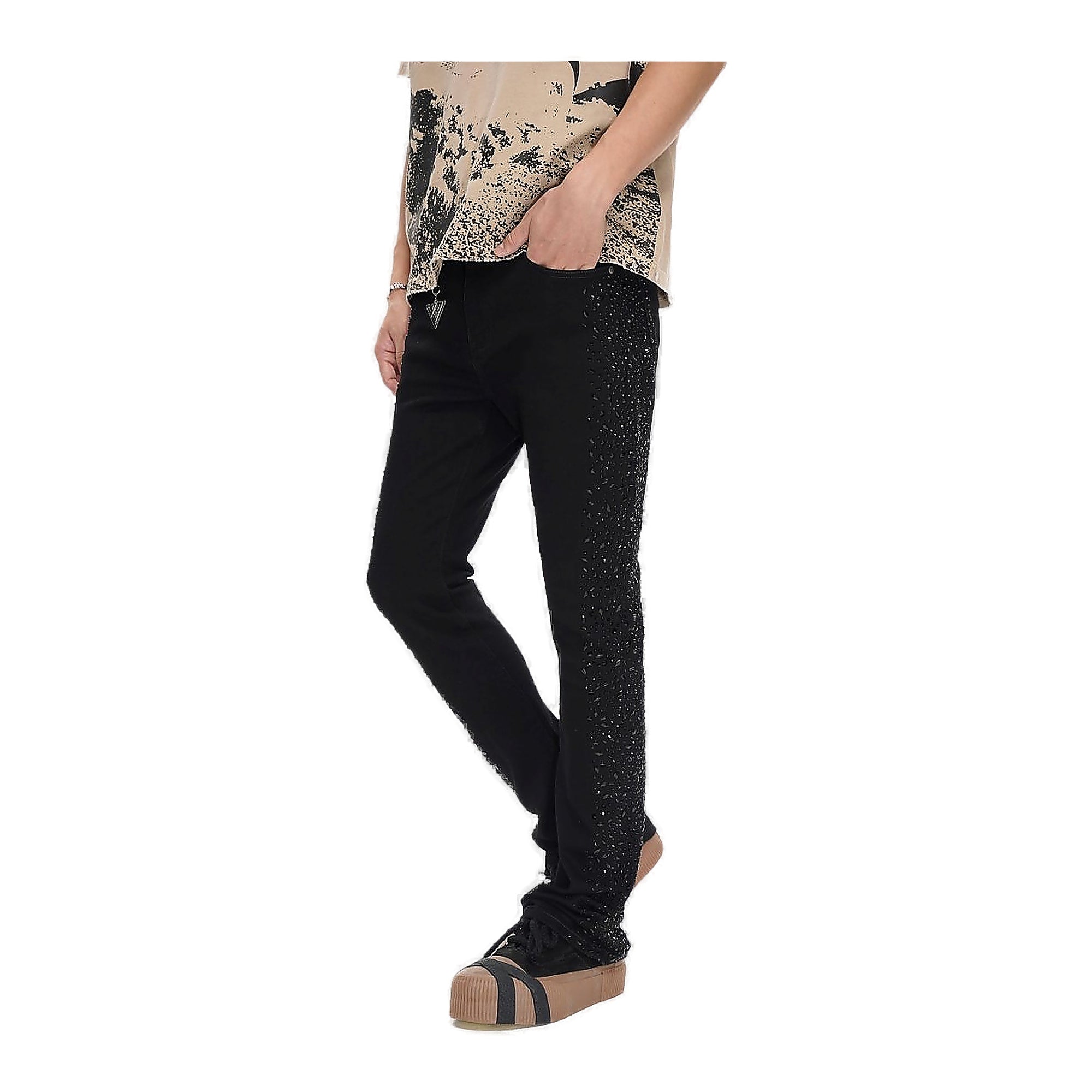 Valabasas Textured Jeans - Stacked Flare Jet Black