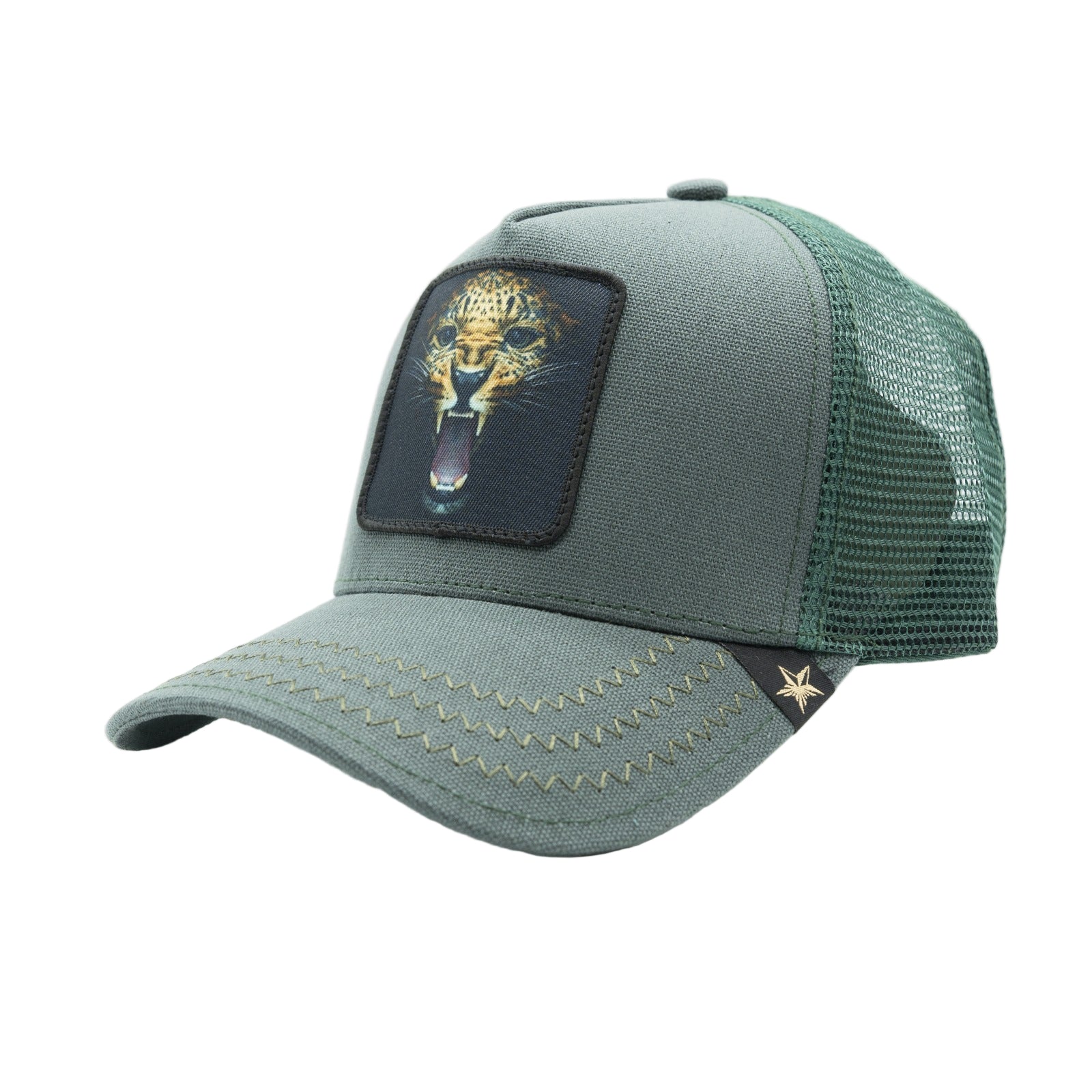 Gold Star Cheetah Trucker Hat - Green