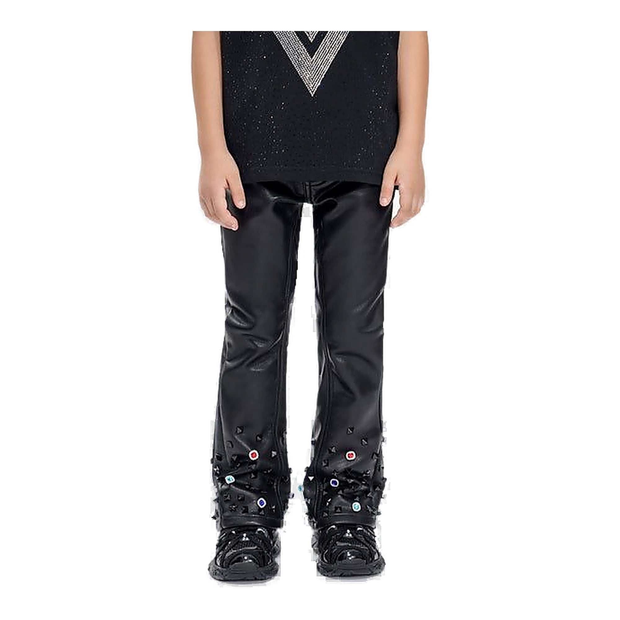 Valabasas Ion Kids Black Leather Stacked Jeans - Durable