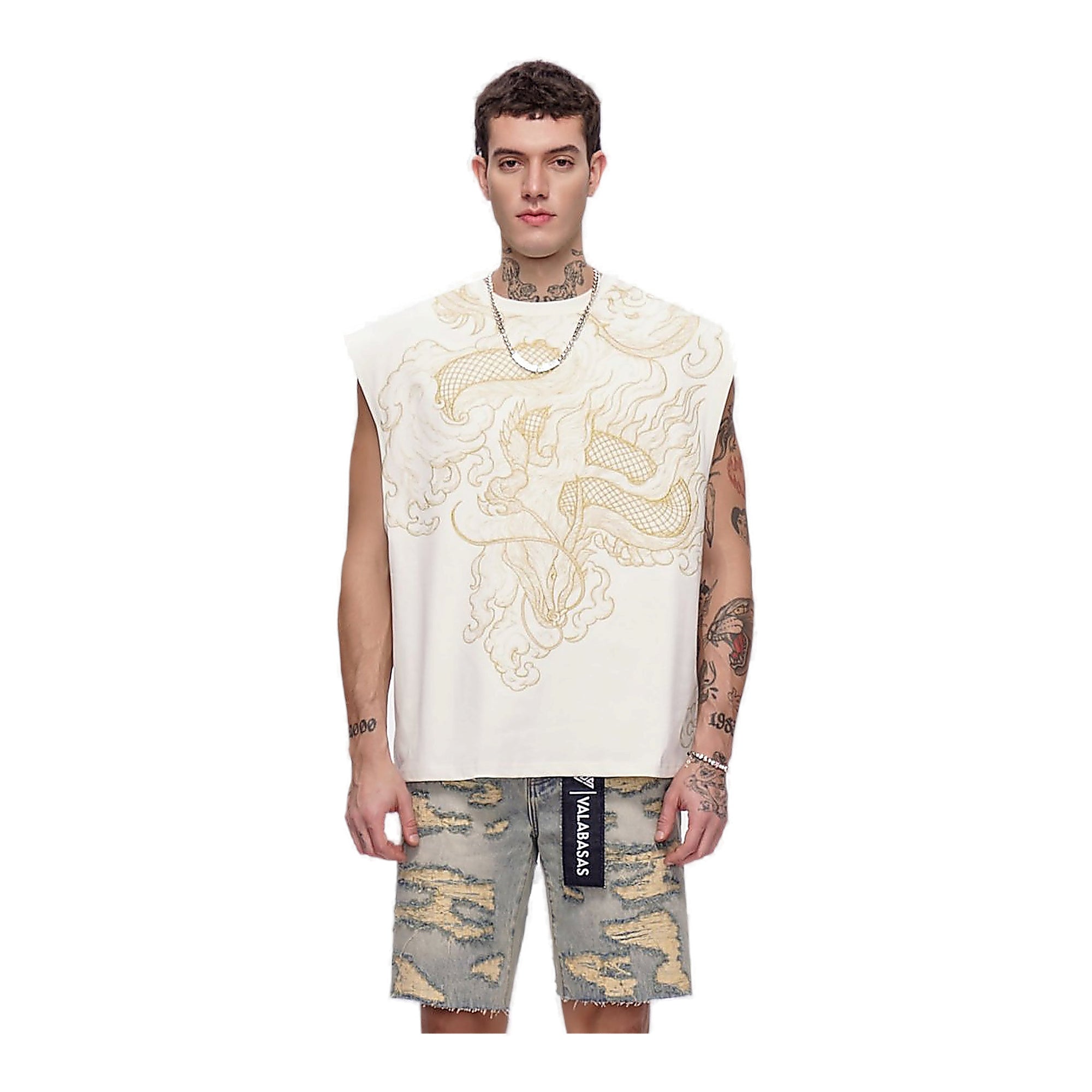 Valabasas Dragon T-Shirt - Raw Edge White