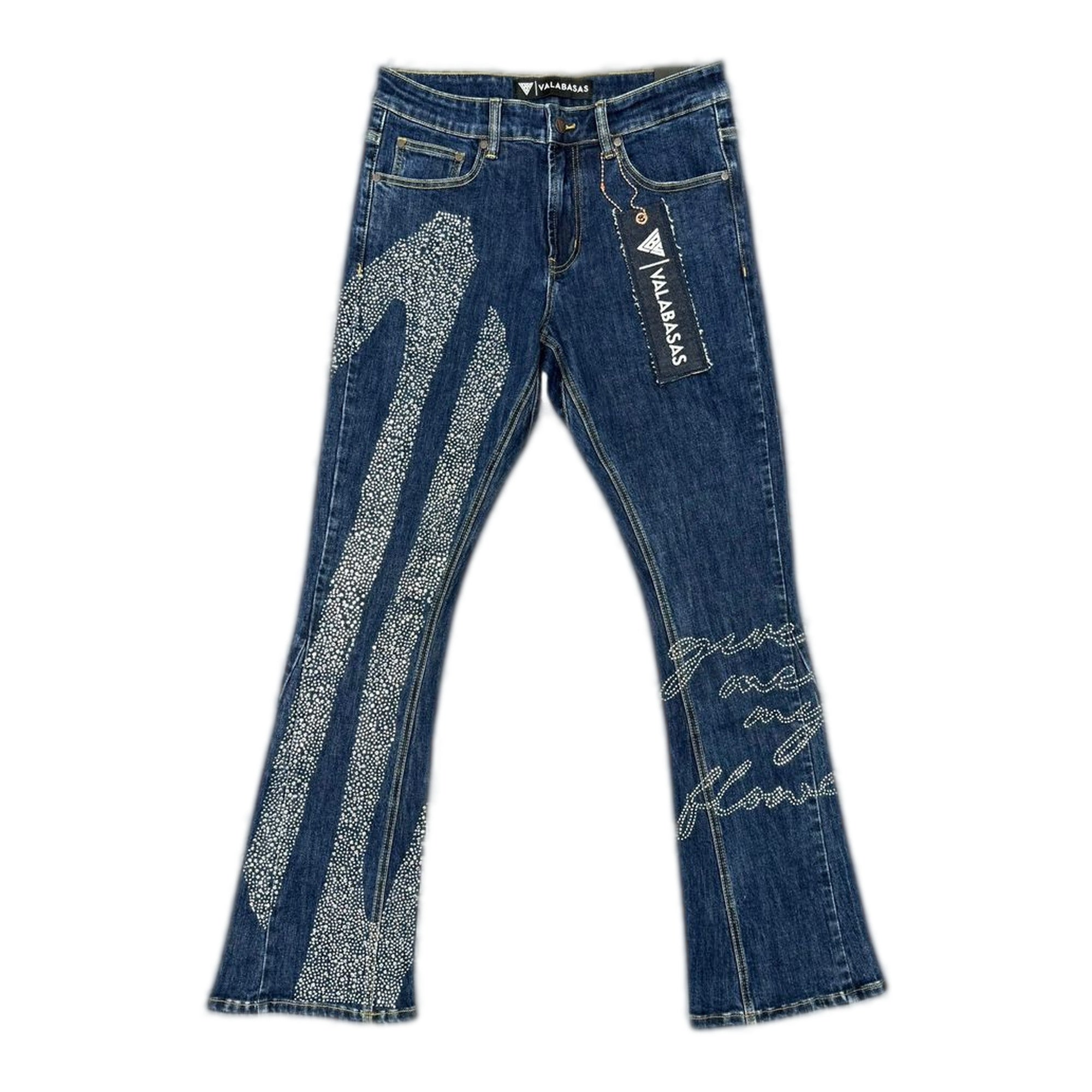 Valabasas Scripted Jeans with Embellished Stripes and Text