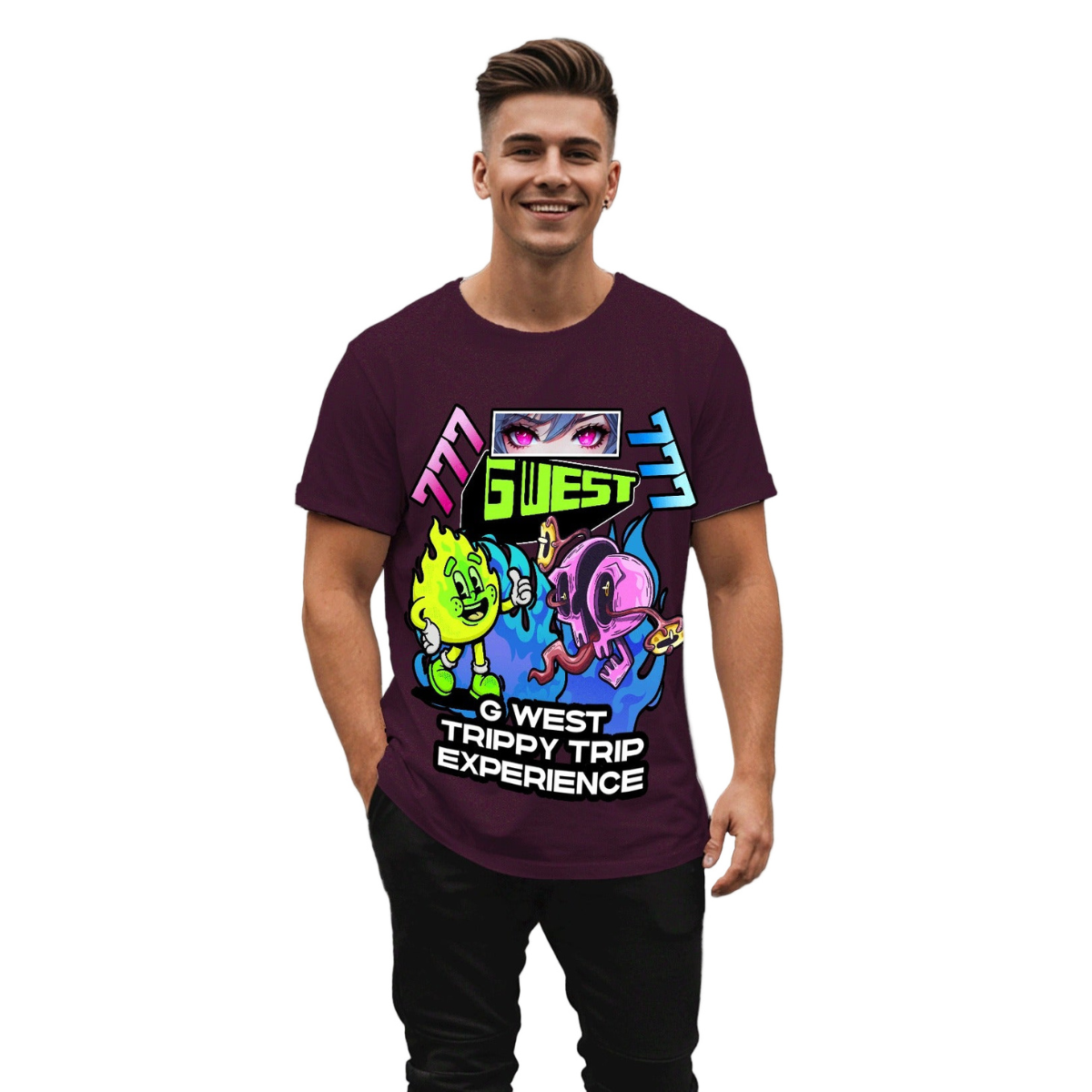 G-West "G West Rhinestone Trippy Trip" T-Shirt - Dark Purple