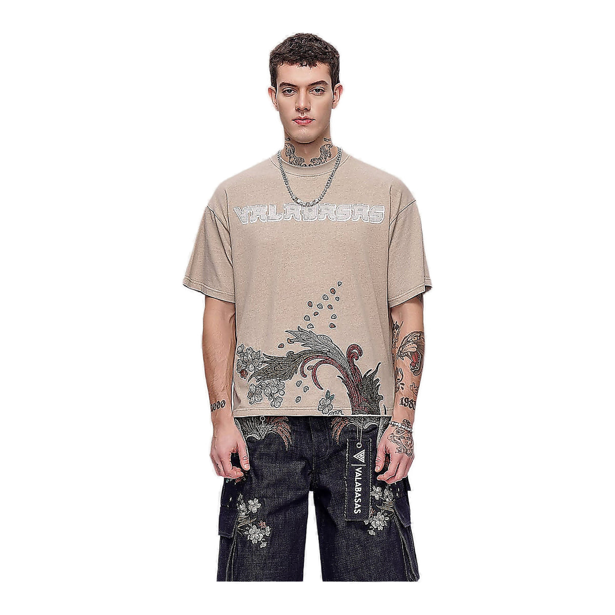 Valabasas Floral Tee - Embroidered Khaki