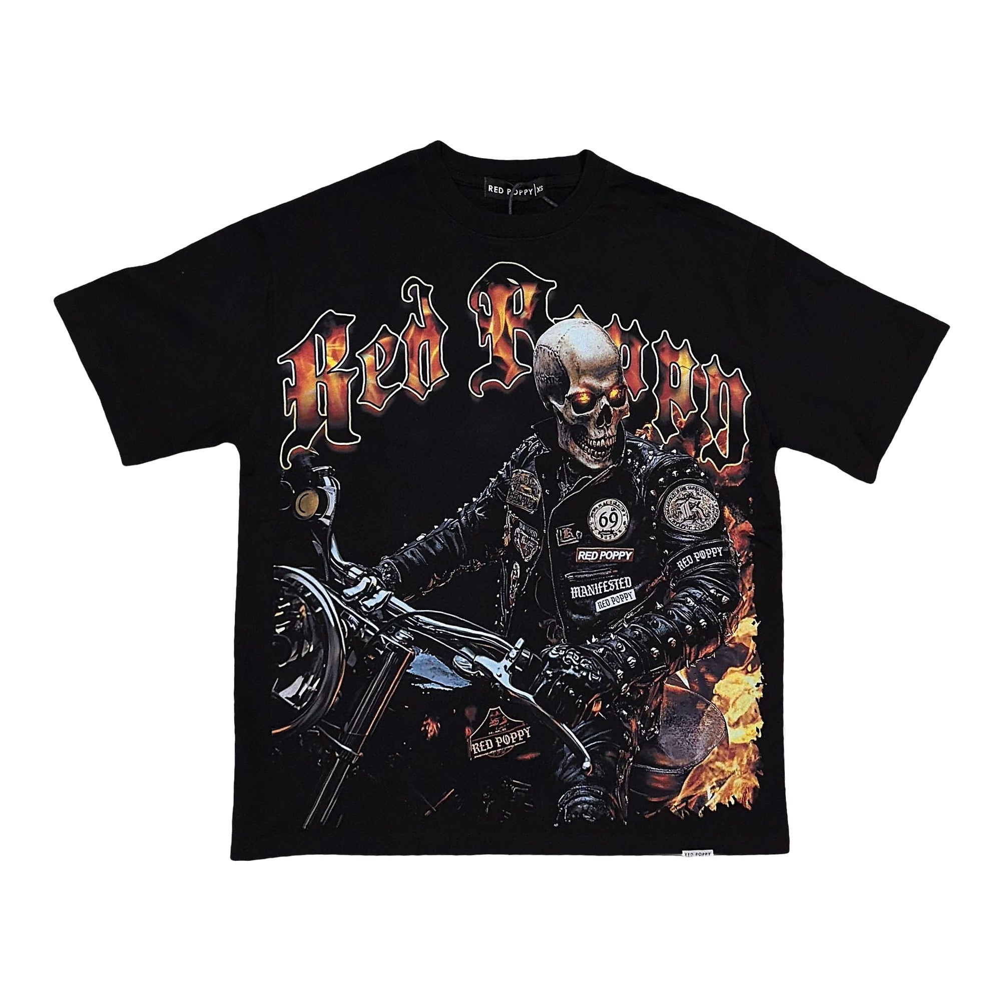 Red Poppy Men's Black T-Shirt