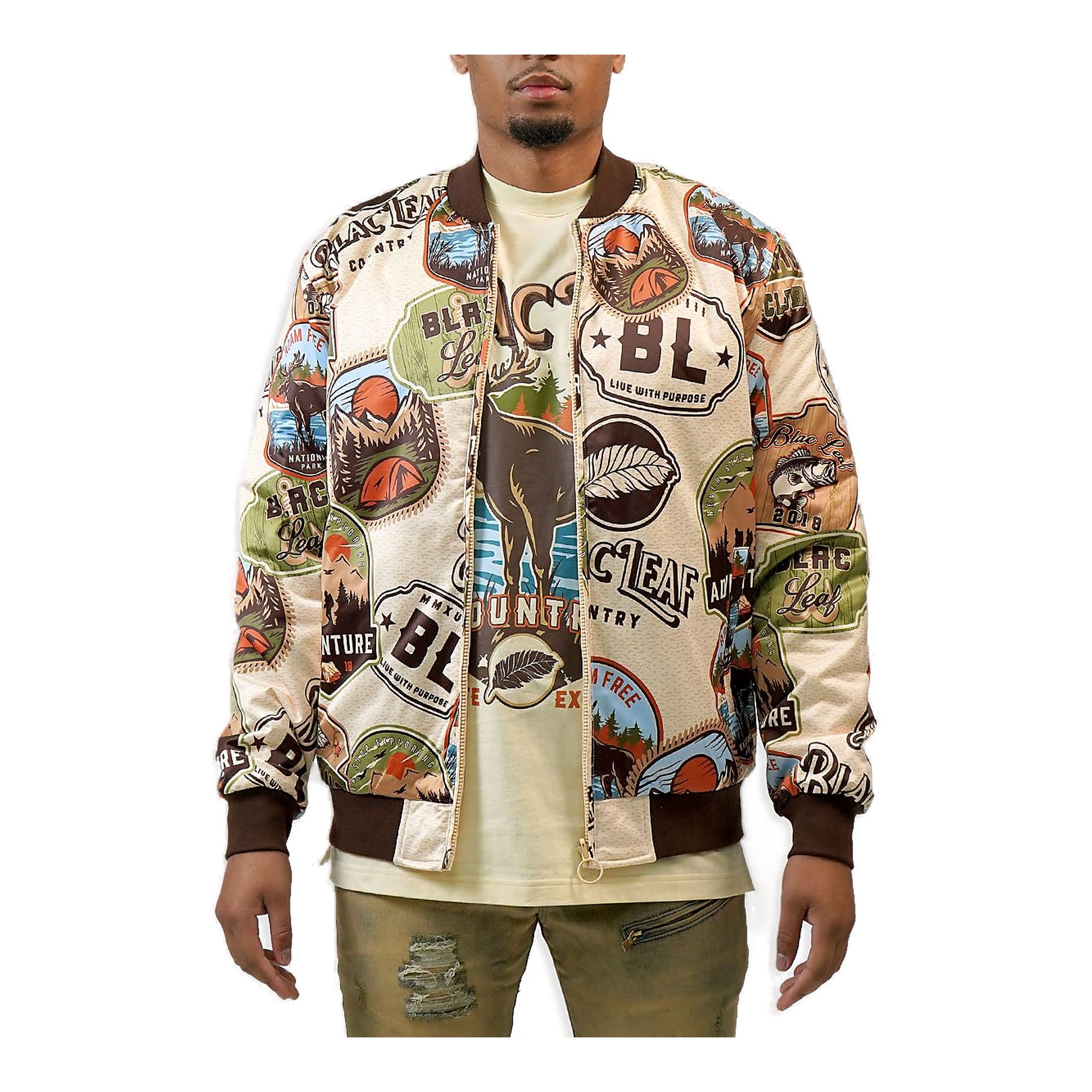 Black Leaf Hunting Club Reversible Bomber Jacket - Multicolor