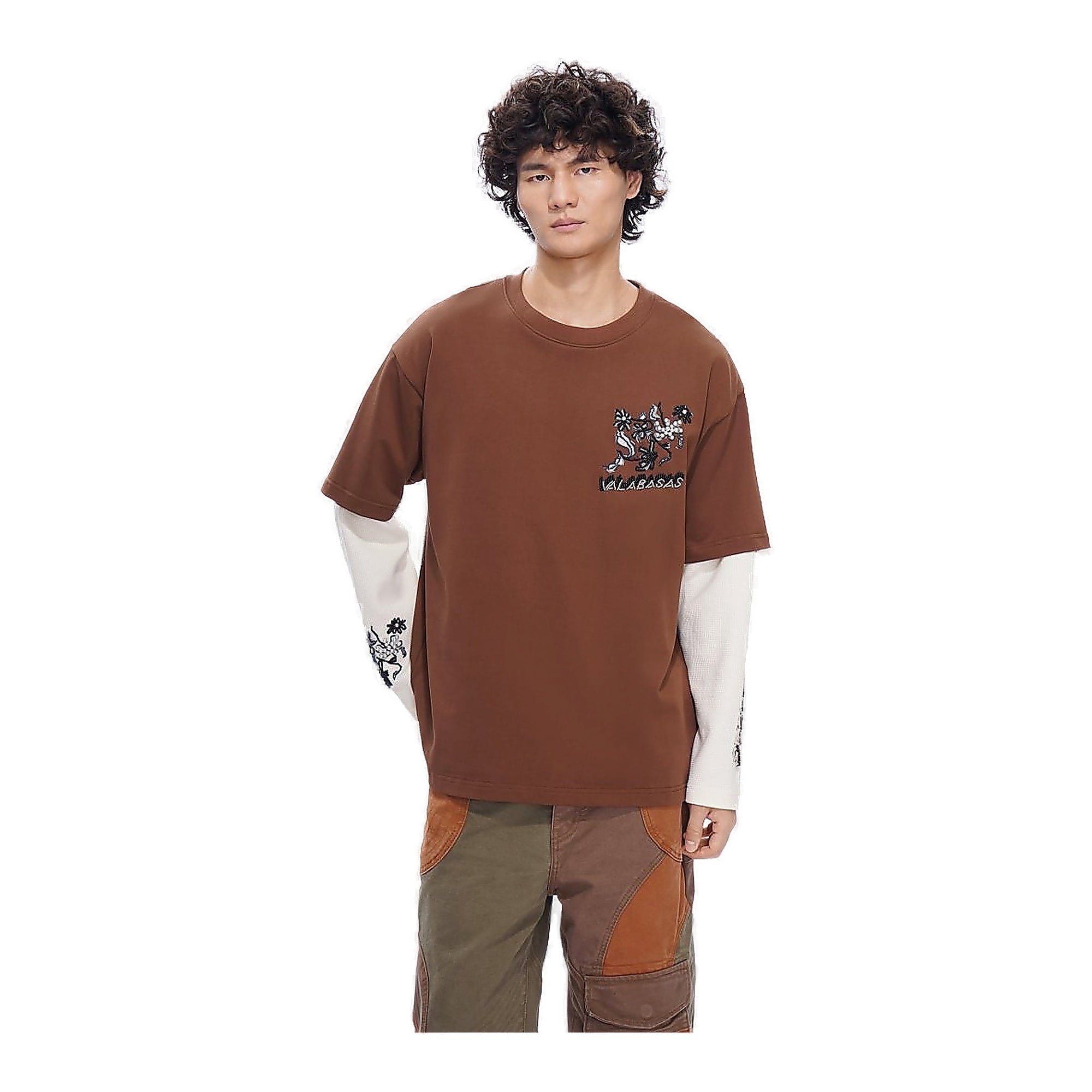 Valabasas Inheritance Tee - Embroidered Floral Brown