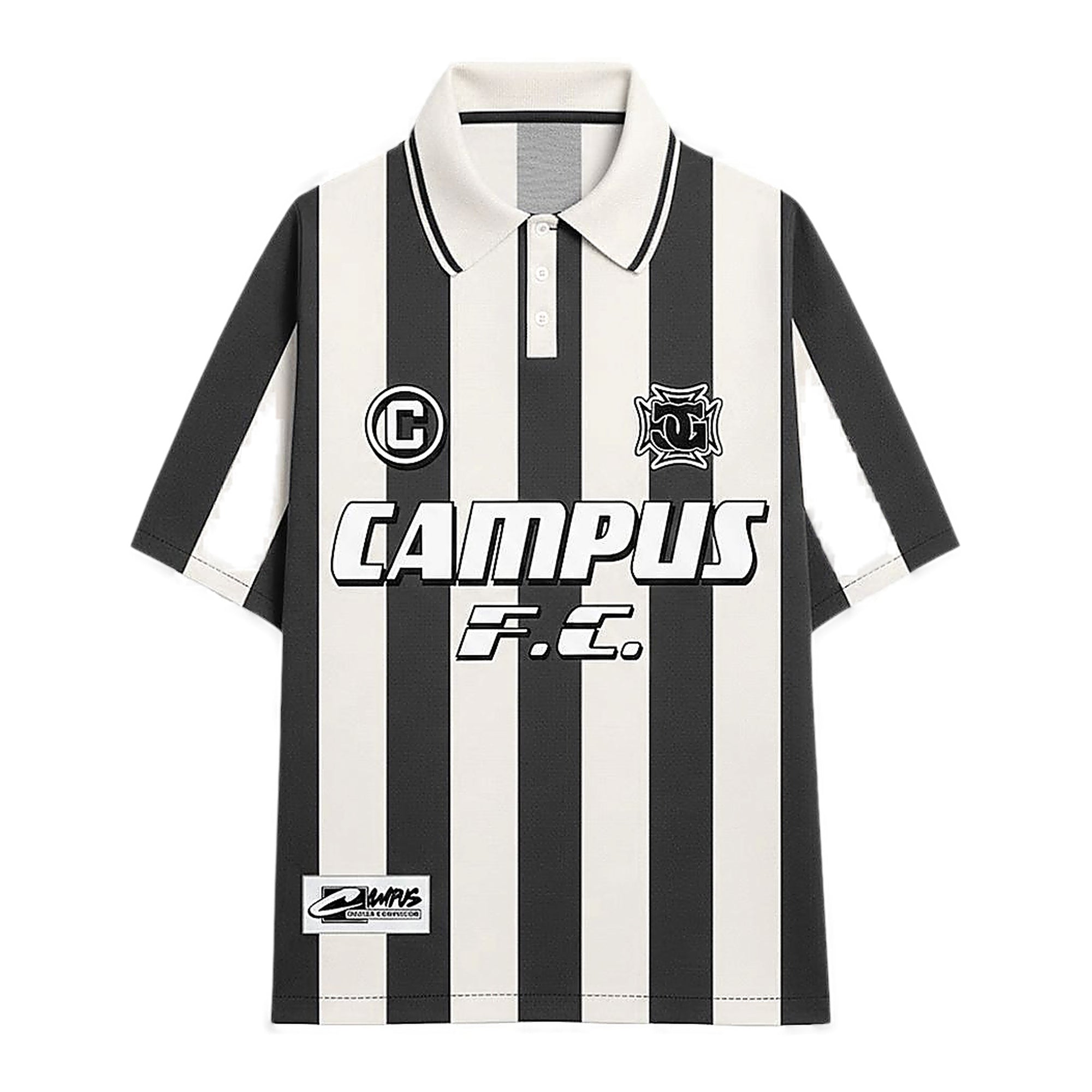 Campus Stripe Polo-Shirt - Oversized Logo Black