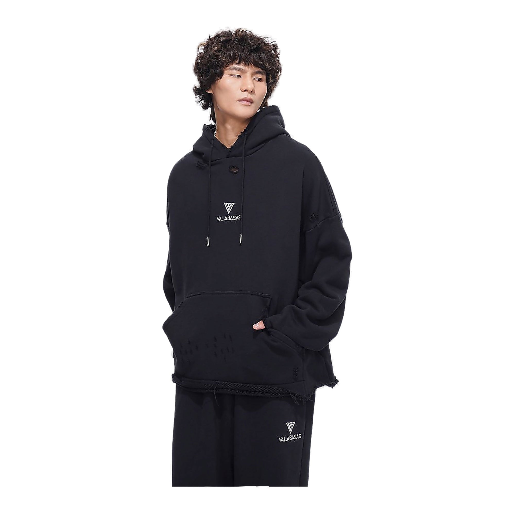 Valabasas Distressed Hoodie - Raw Hem Black
