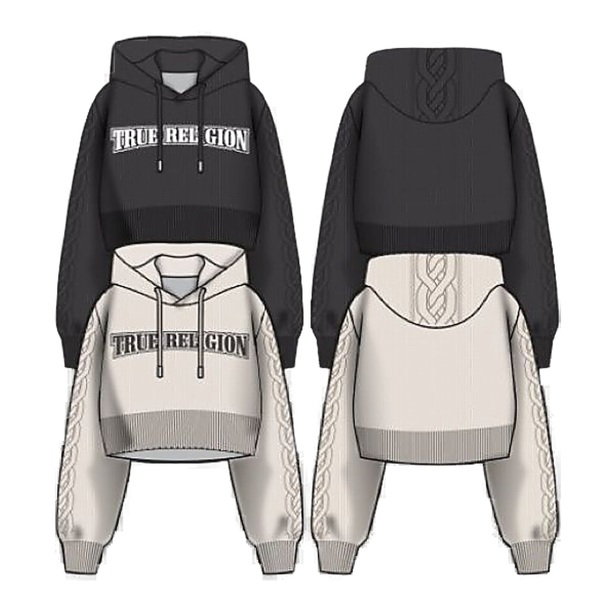 True Religion Emb Pullover Sweater Hoodie - Black