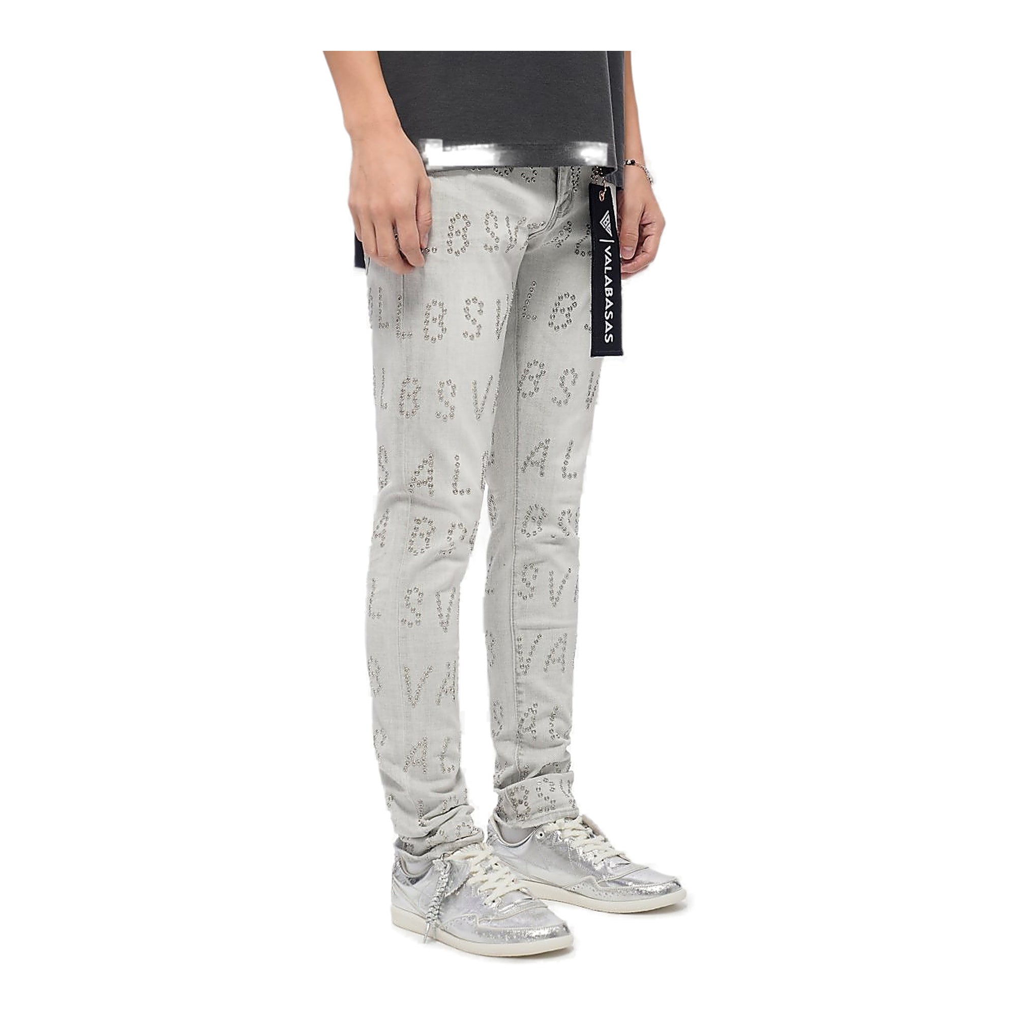Valabasas Rhinestone Jeans - Skinny Fit Snow Grey