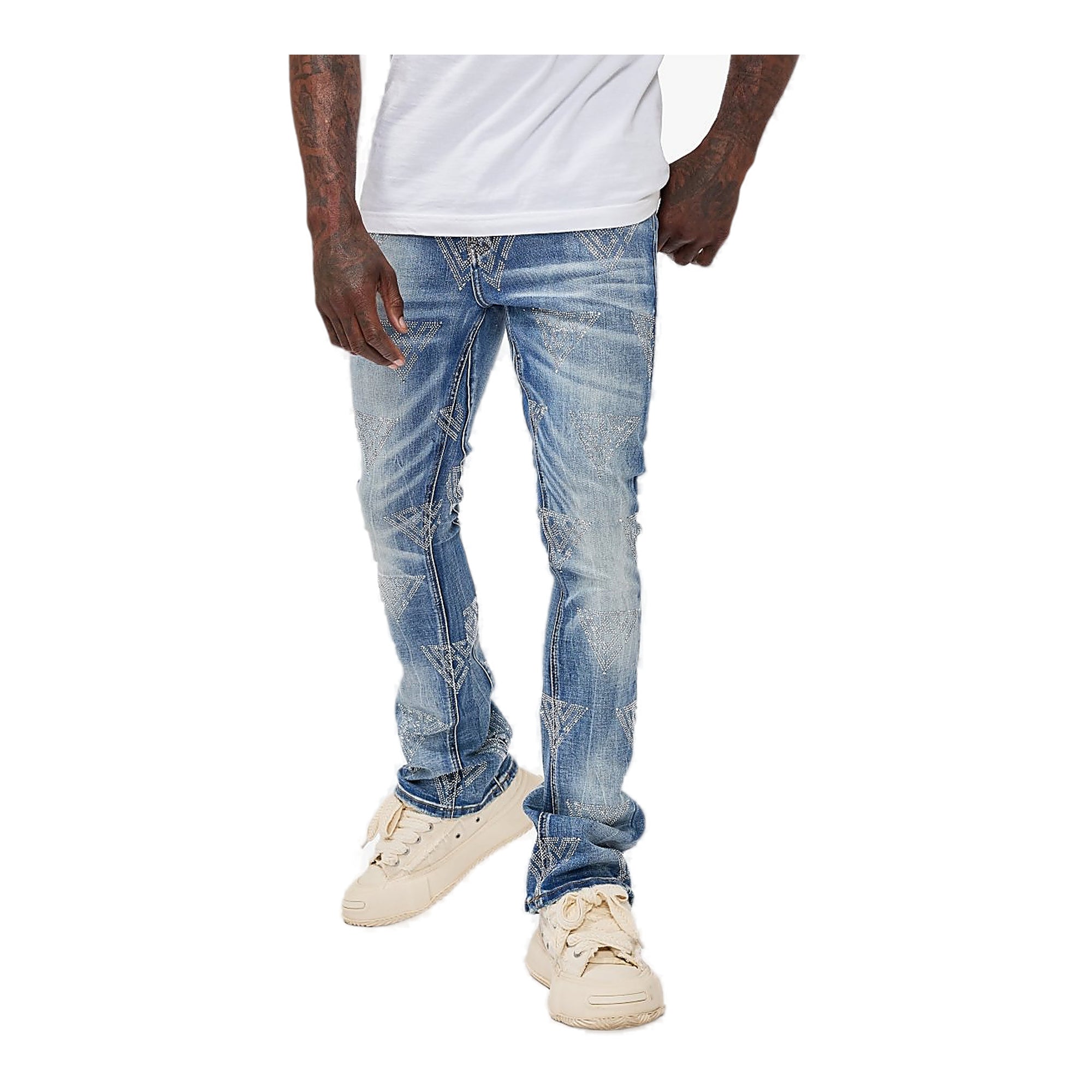 Valabasas V-Motif Jeans - Stacked Blue Washed