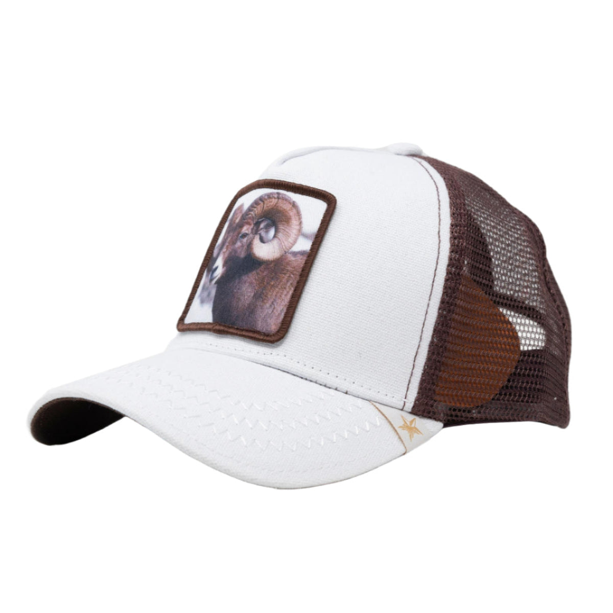 Gold Star Hat Ram Trucker Hat - White