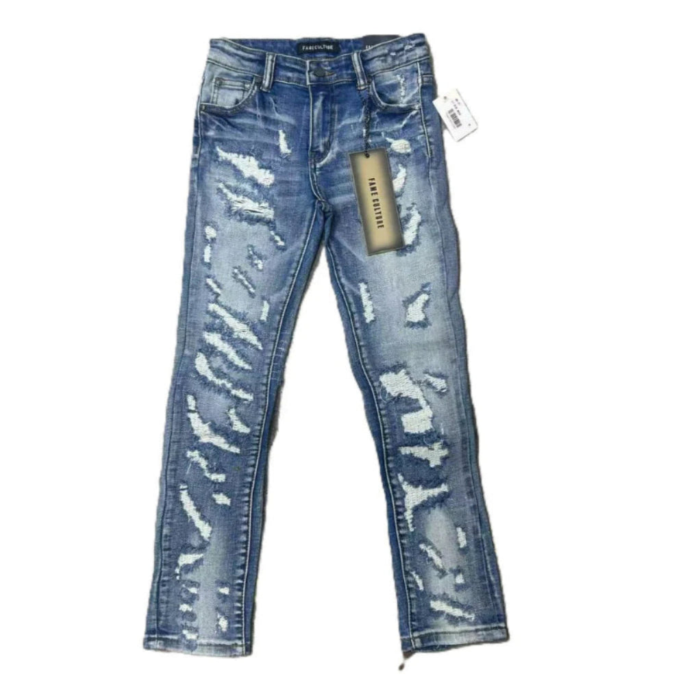 Fame Culture Legacy Skinny Jean Kids - Distressed Blue