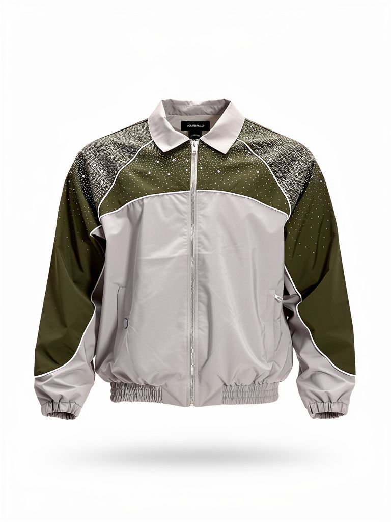 Kindred Rhinestone Nylon Zip-Up Track Jacket - Patterned Shoulders