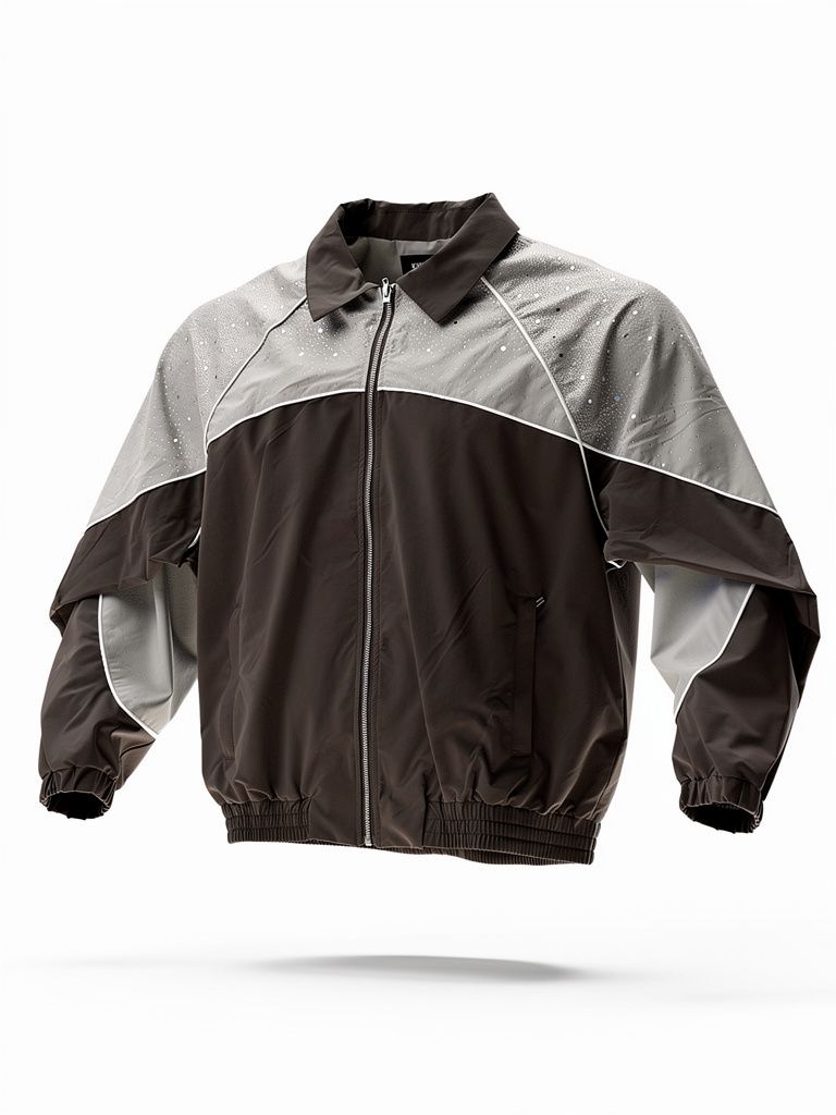 Kindred Rhinestone Nylon Zip-Up Track Jacket - Patterned Shoulders