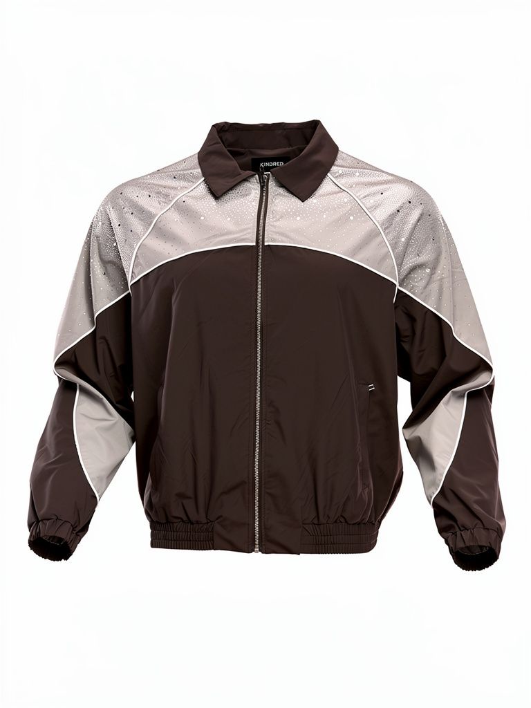 Kindred Rhinestone Nylon Zip-Up Track Jacket - Patterned Shoulders