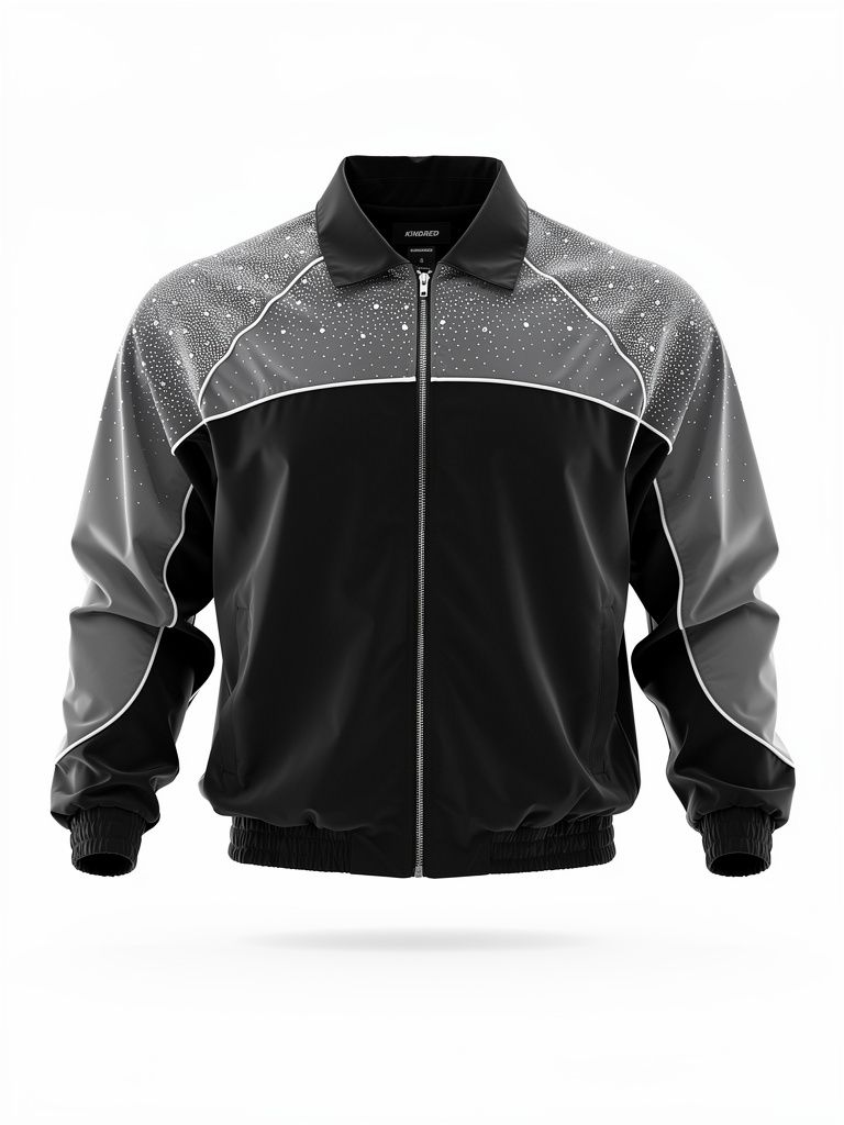 Kindred Rhinestone Nylon Zip-Up Track Jacket - Patterned Shoulders