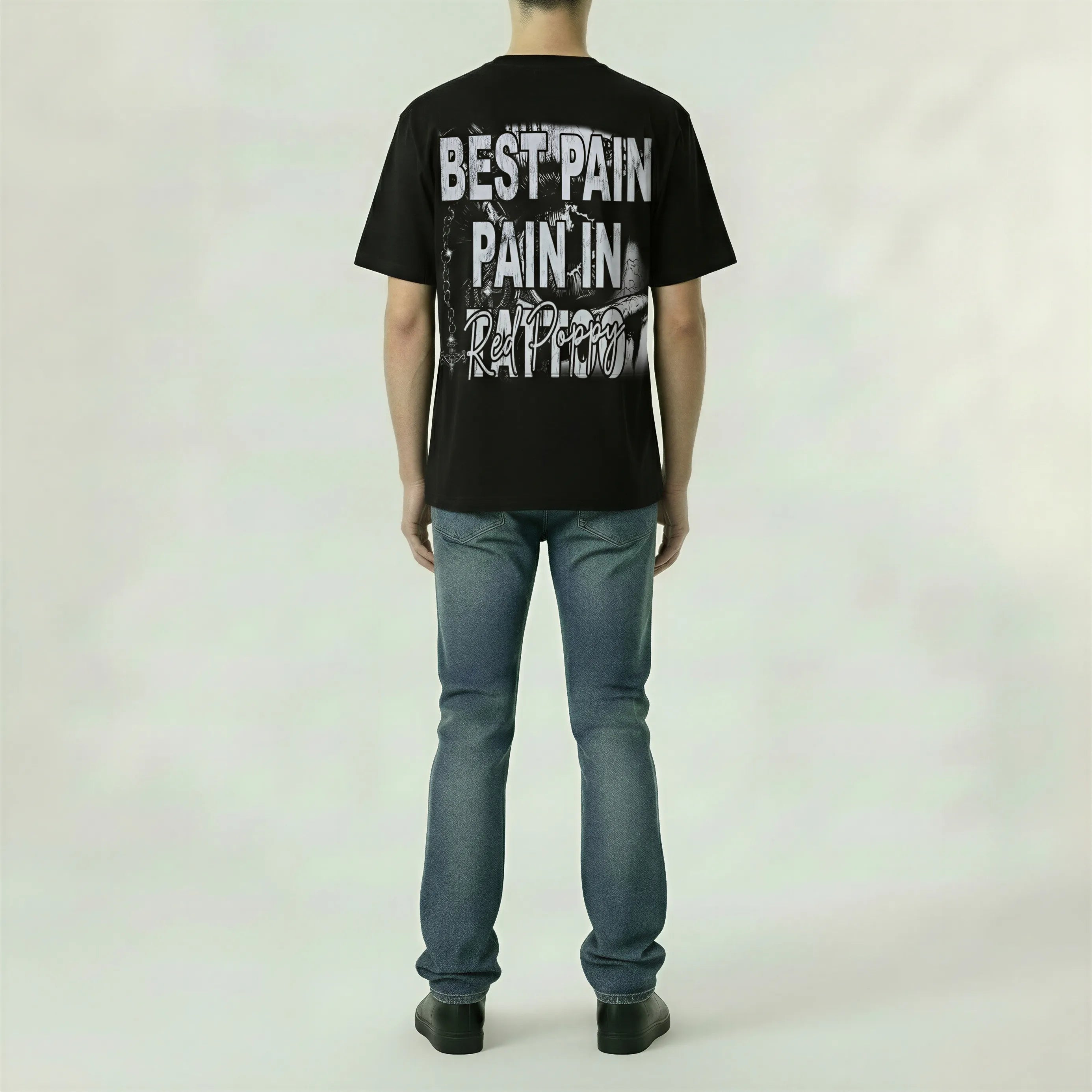 Red Poppy Vintage Black T-Shirt - Classic Design