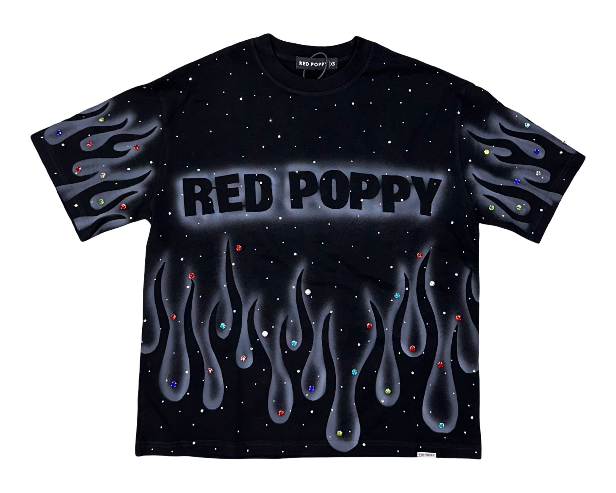Red Poppy Men's Black T-Shirt