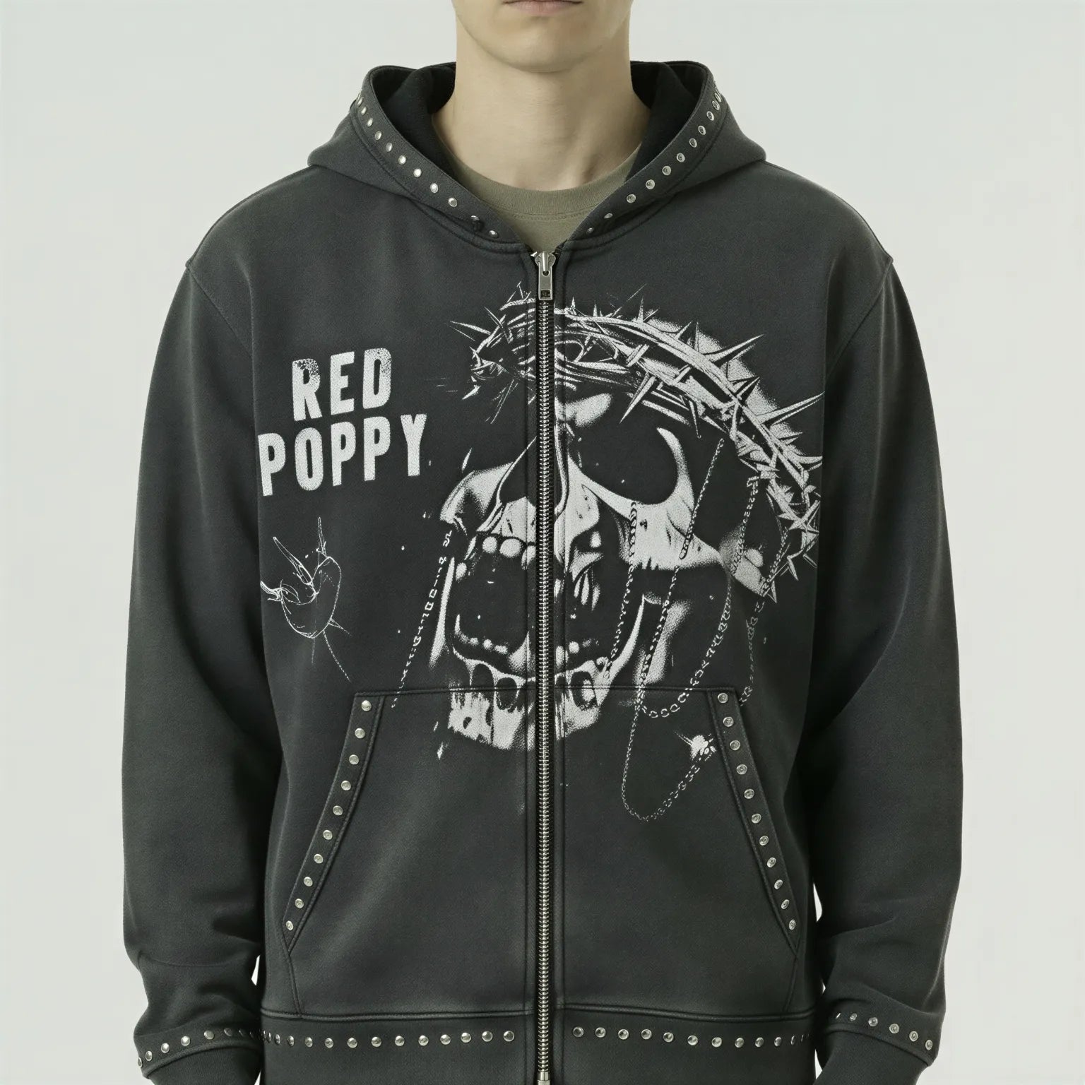 Red Poppy Hoodie - Black